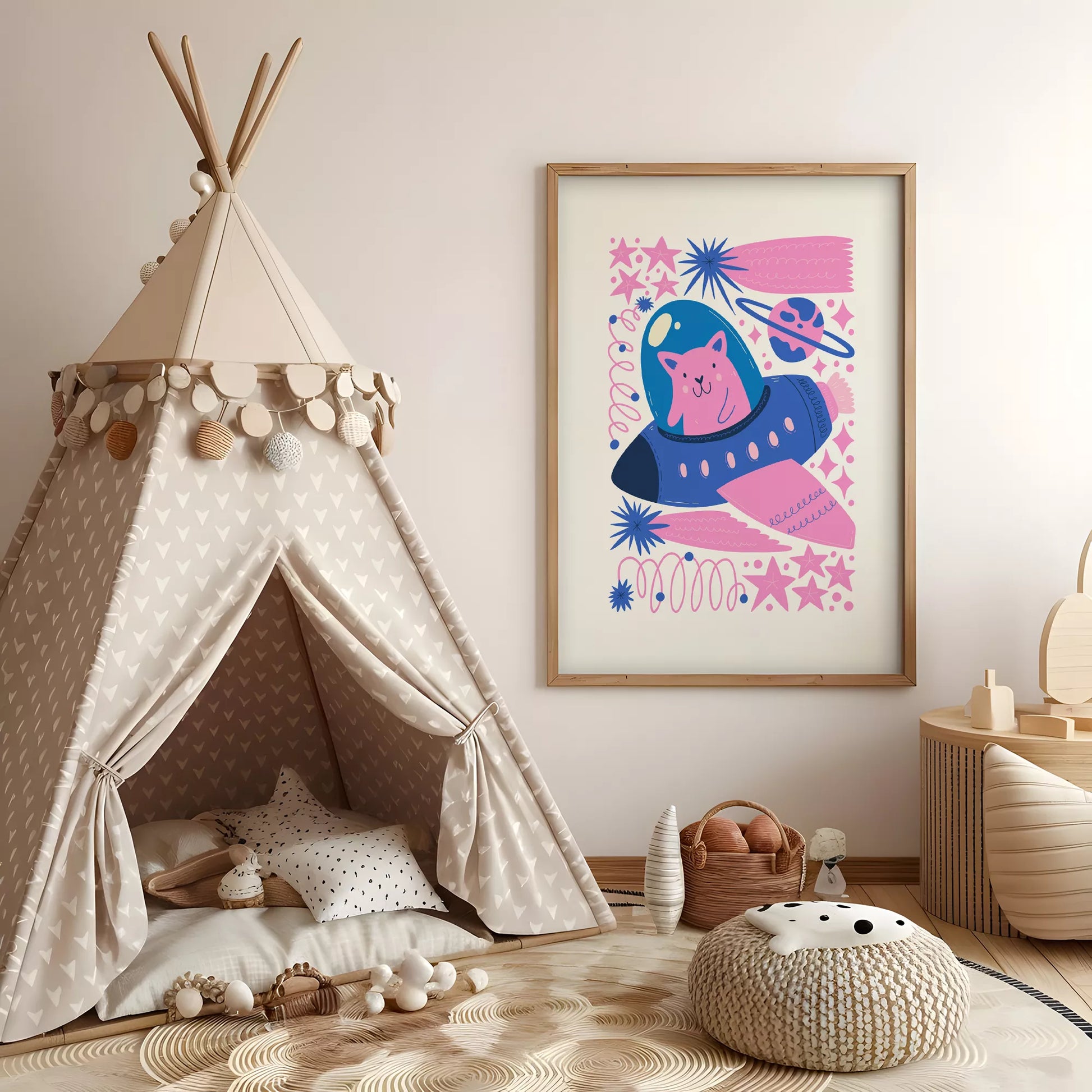 宇宙猫宇宙飛行士UFOキッズポスター 子供部屋壁装飾