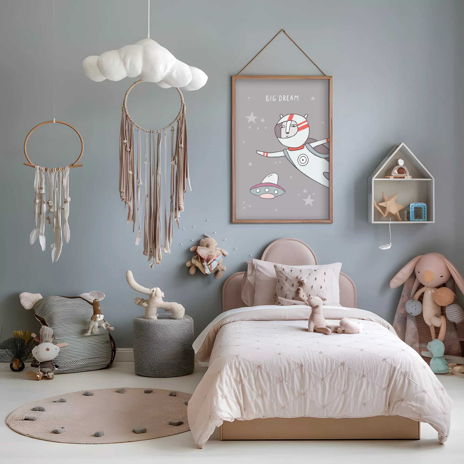 宇宙テーマのビッグドリームデザインアートポスター 子供部屋装飾