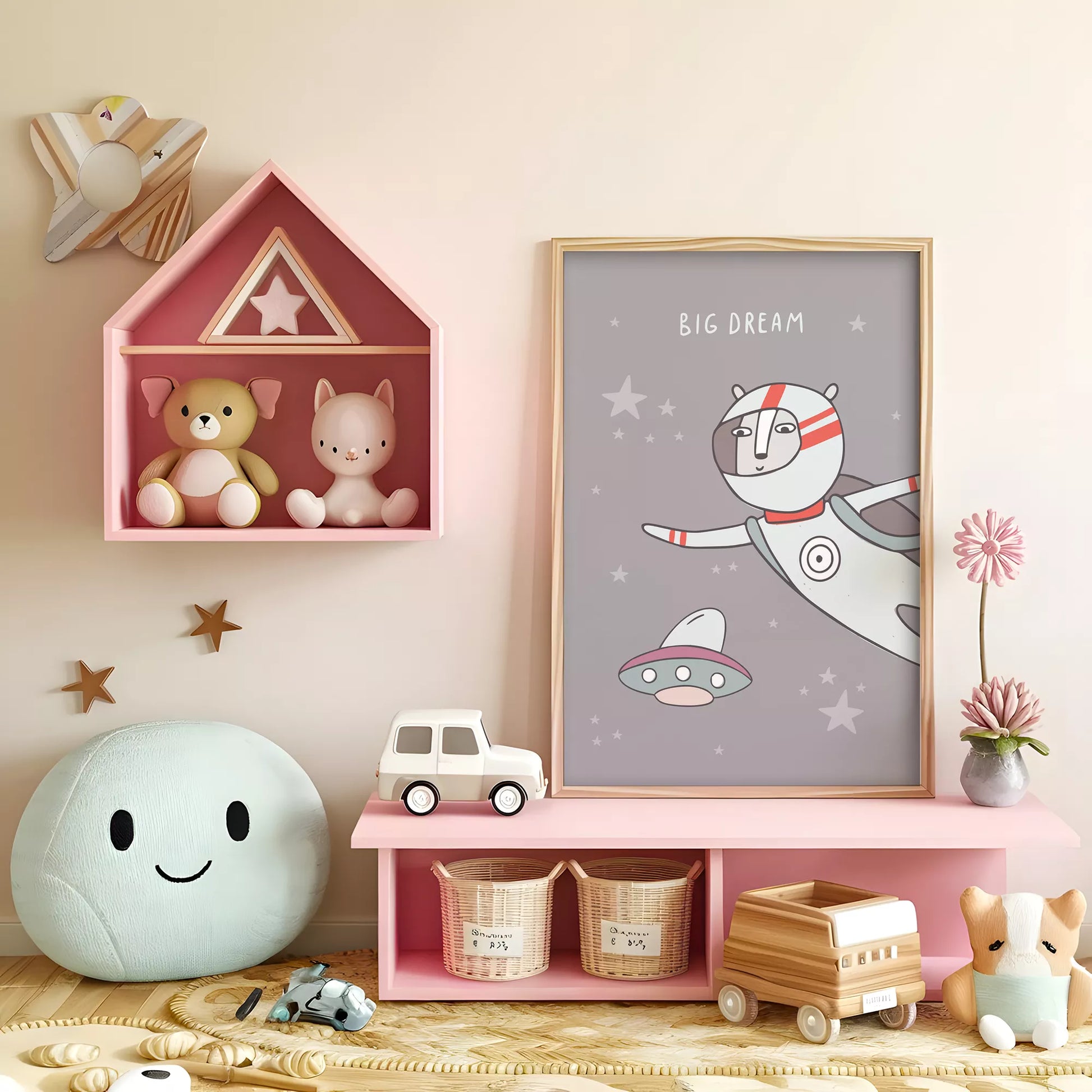 宇宙テーマのビッグドリームデザインアートポスター 子供部屋装飾