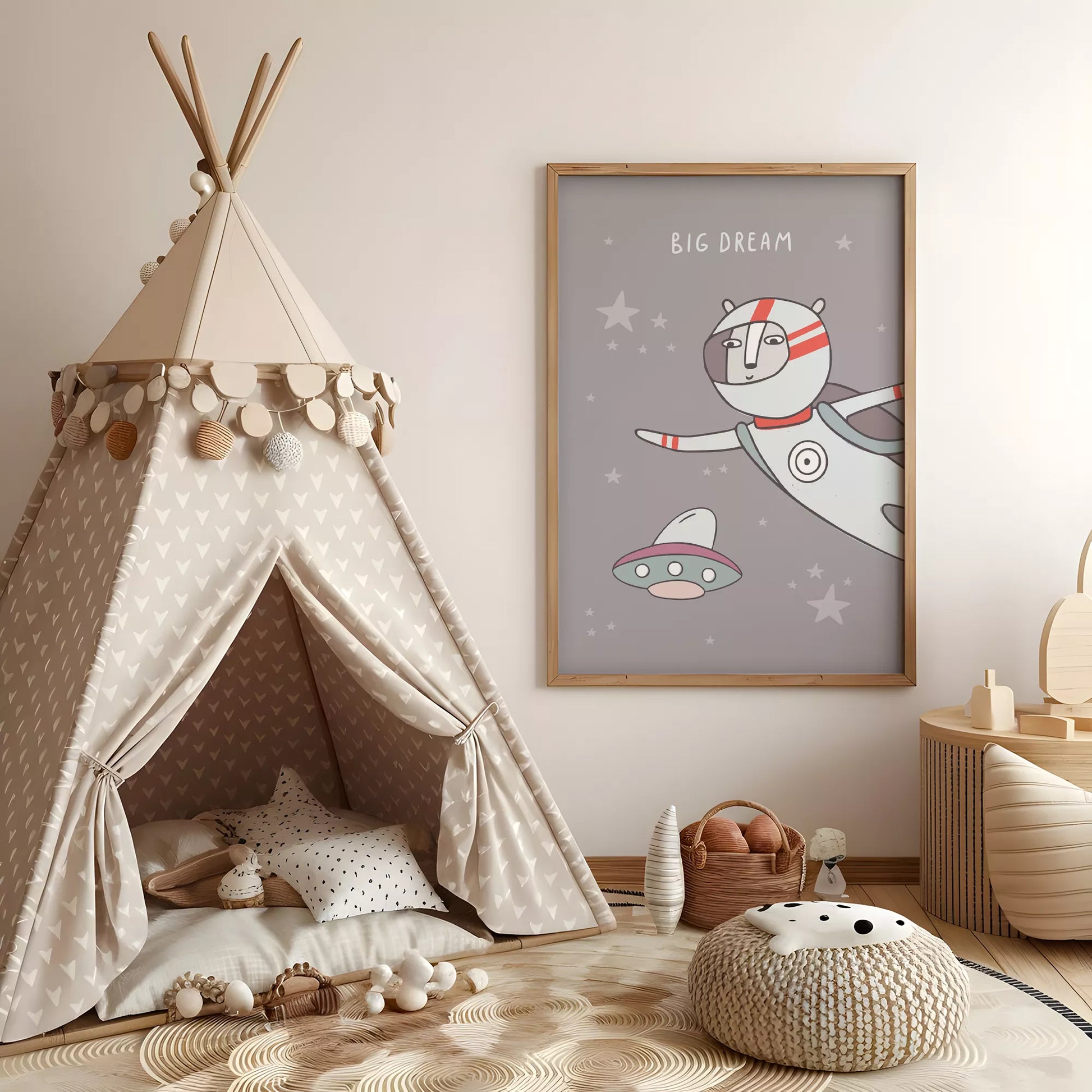 宇宙テーマのビッグドリームデザインアートポスター 子供部屋装飾