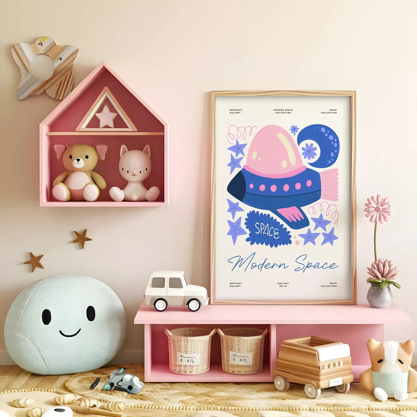 宇宙UFOキッズポスター モダンスペース子供部屋壁装飾