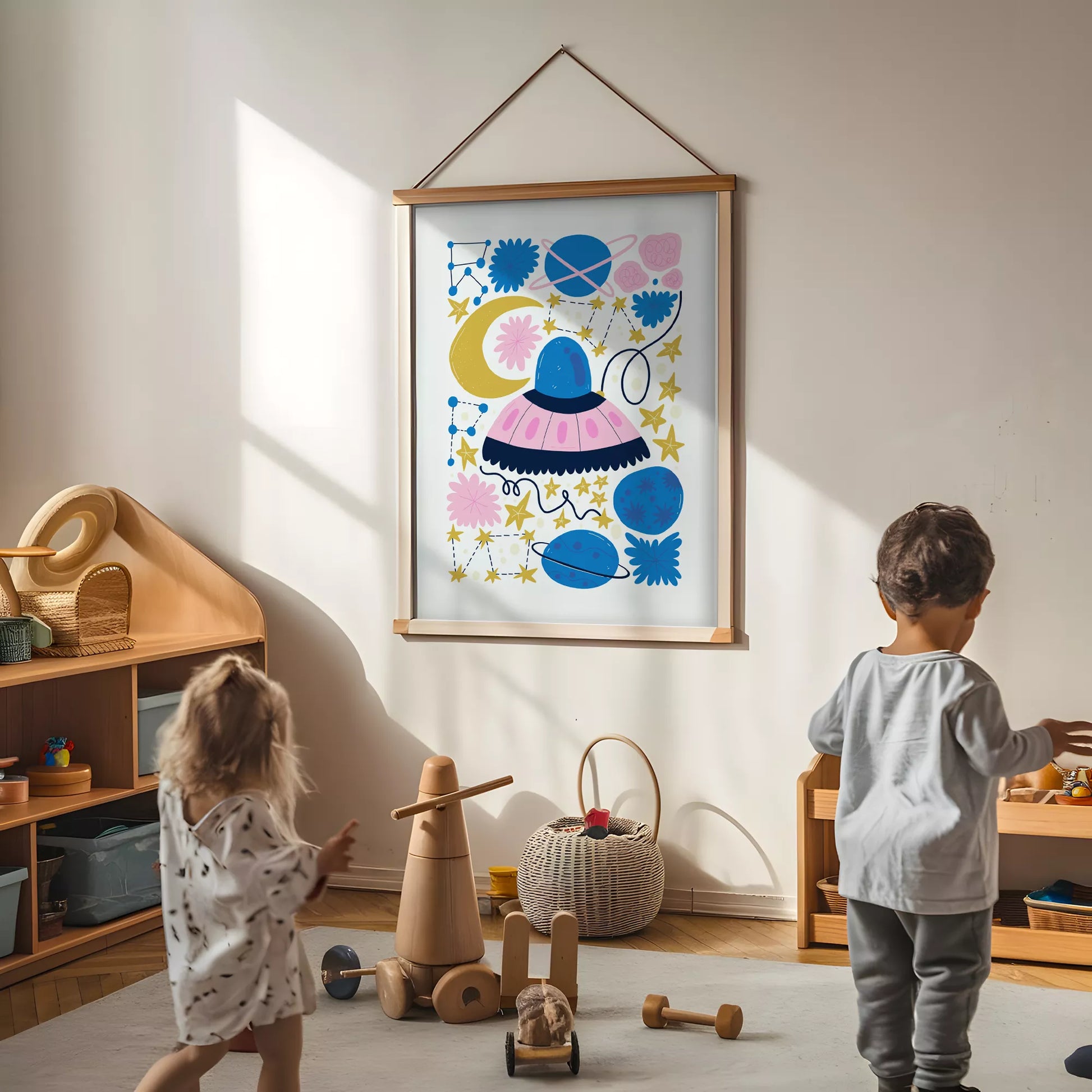 宇宙UFO惑星キッズポスター 子供部屋壁装飾アート