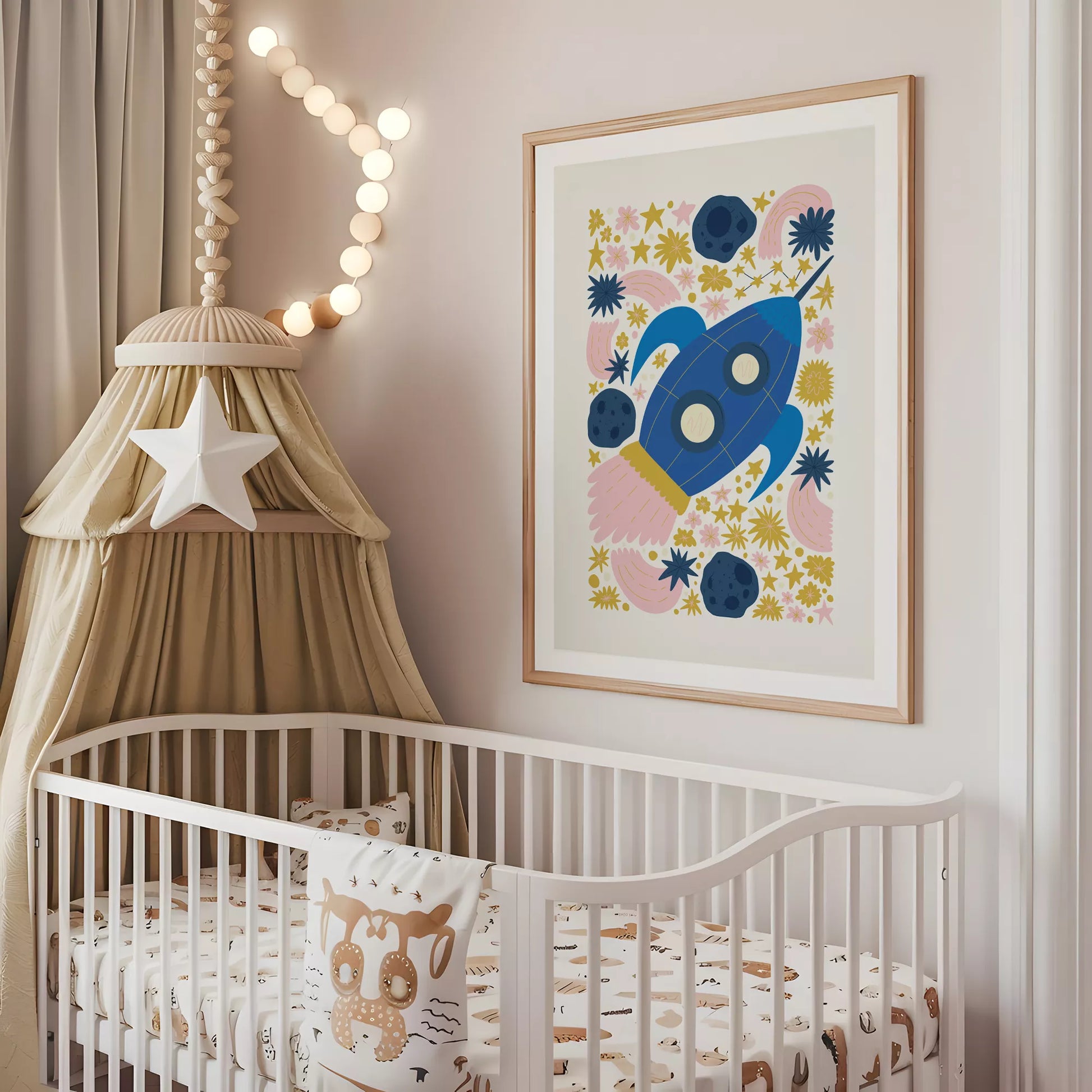 宇宙船ロケット惑星星座ボタニカルキッズポスター子供部屋壁装飾