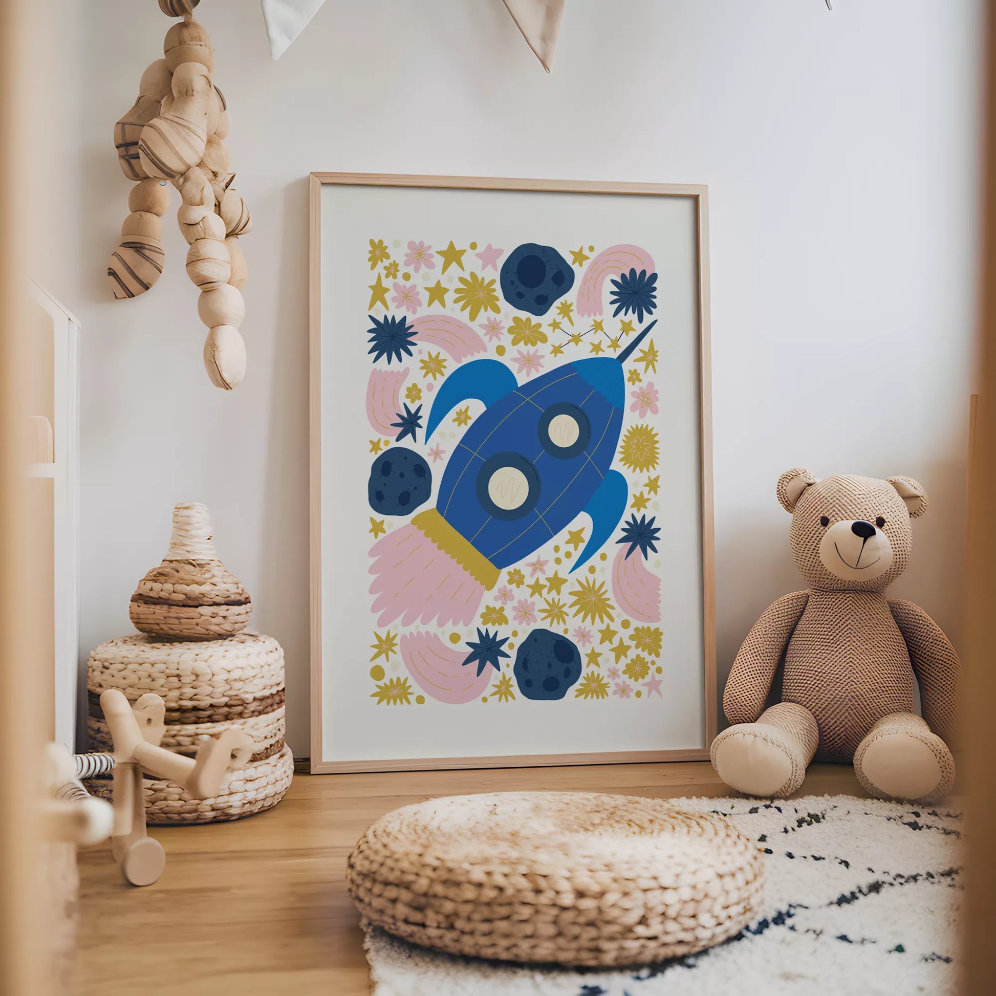 宇宙船ロケット惑星星座ボタニカルキッズポスター子供部屋壁装飾