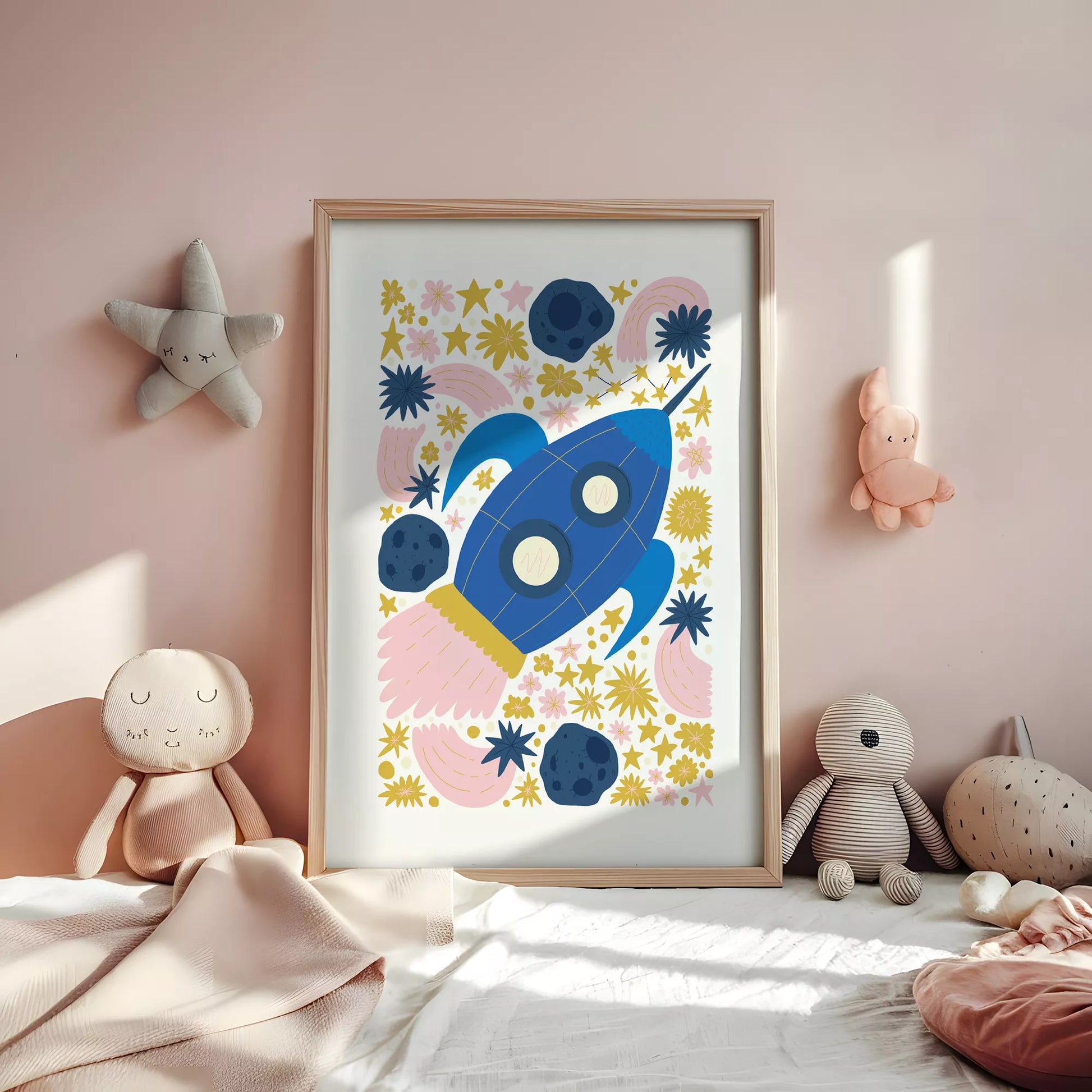 宇宙船ロケット惑星星座ボタニカルキッズポスター子供部屋壁装飾