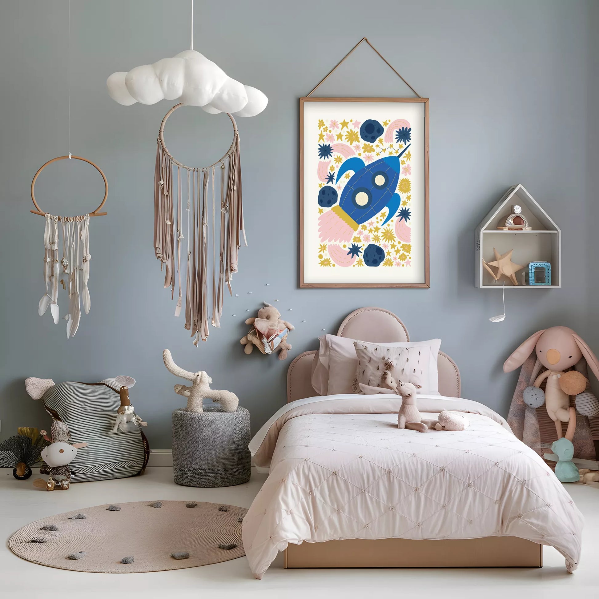 宇宙船ロケット惑星星座ボタニカルキッズポスター子供部屋壁装飾