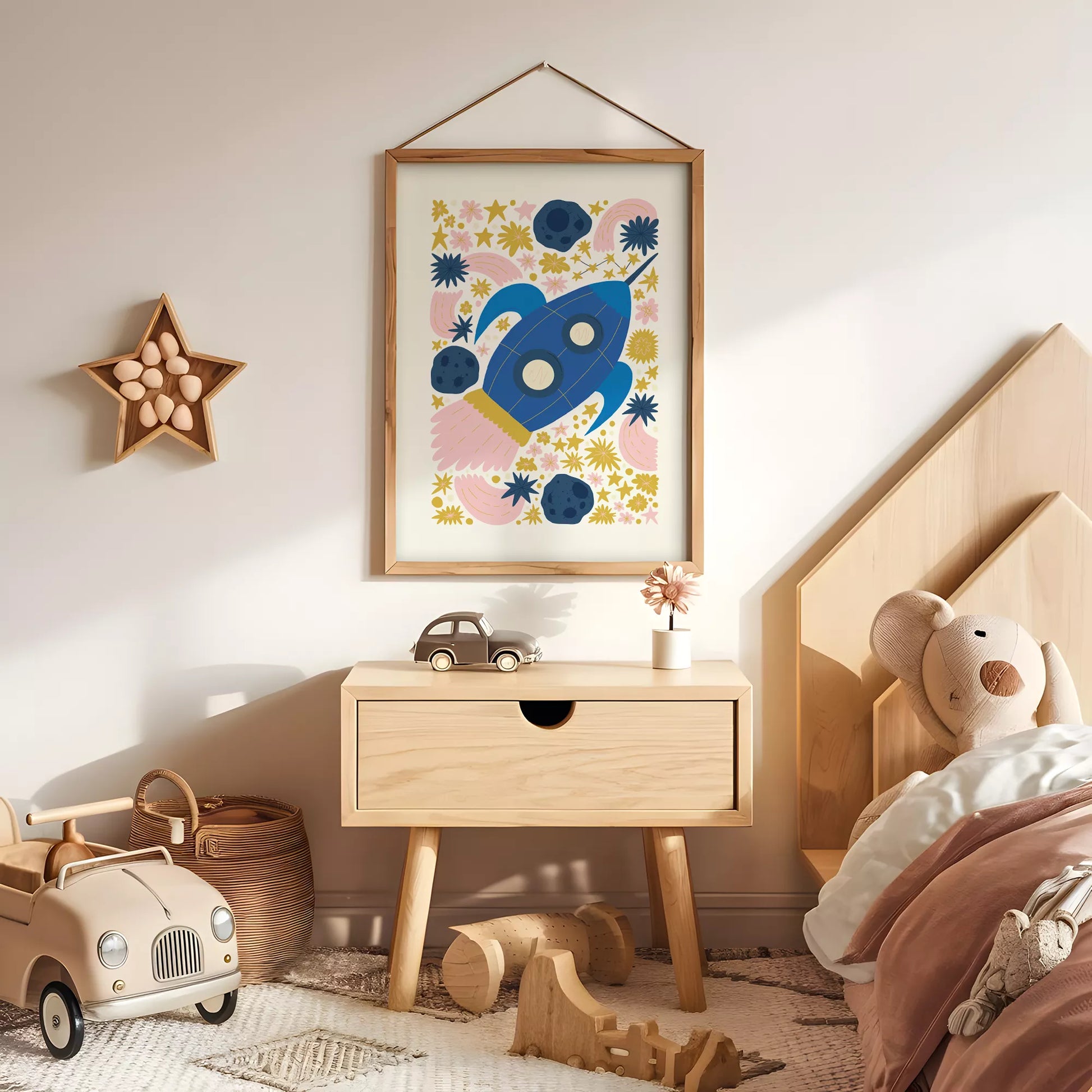 宇宙船ロケット惑星星座ボタニカルキッズポスター子供部屋壁装飾