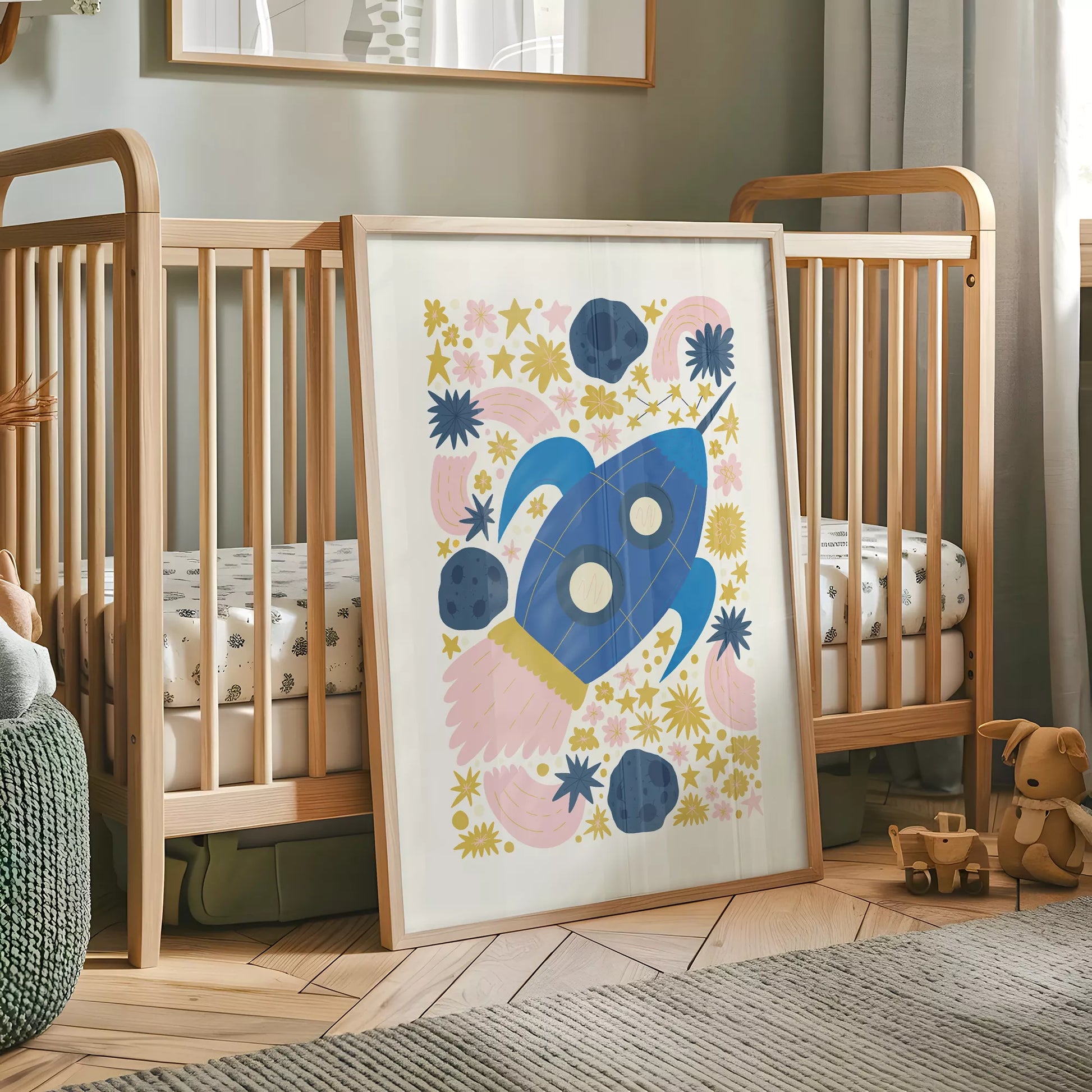 宇宙船ロケット惑星星座ボタニカルキッズポスター子供部屋壁装飾