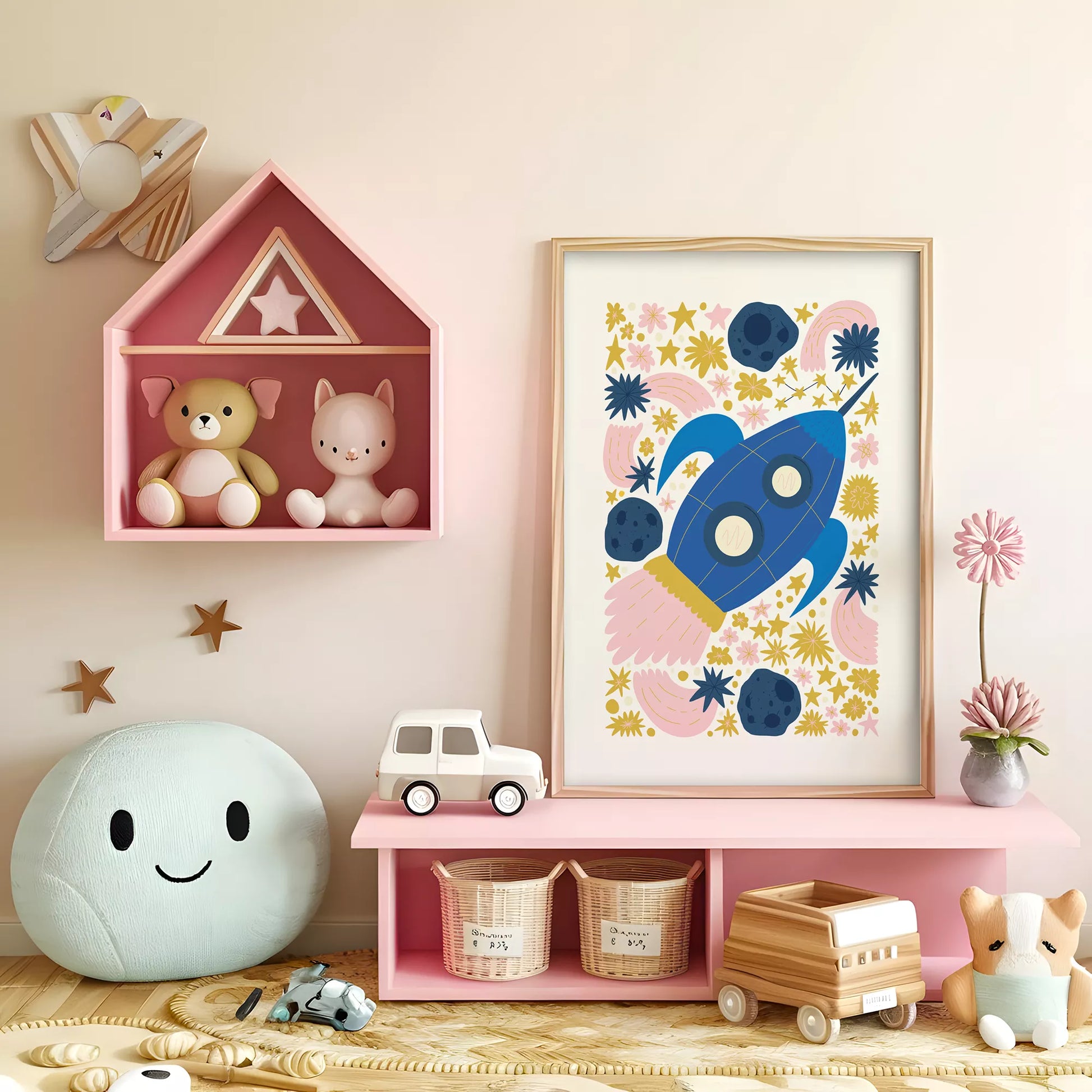 宇宙船ロケット惑星星座ボタニカルキッズポスター子供部屋壁装飾