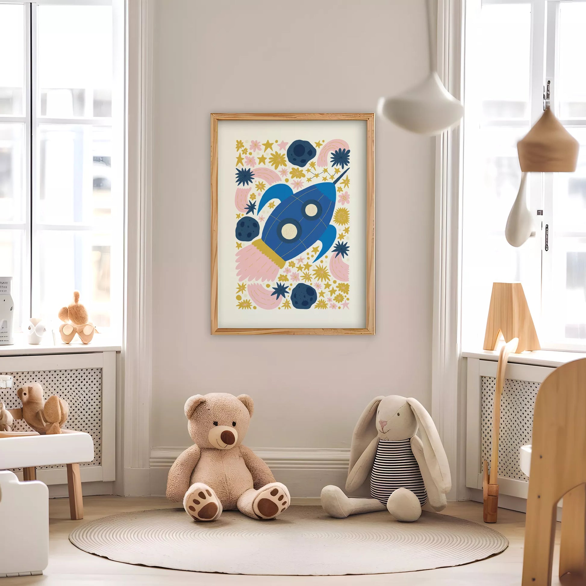 宇宙船ロケット惑星星座ボタニカルキッズポスター子供部屋壁装飾