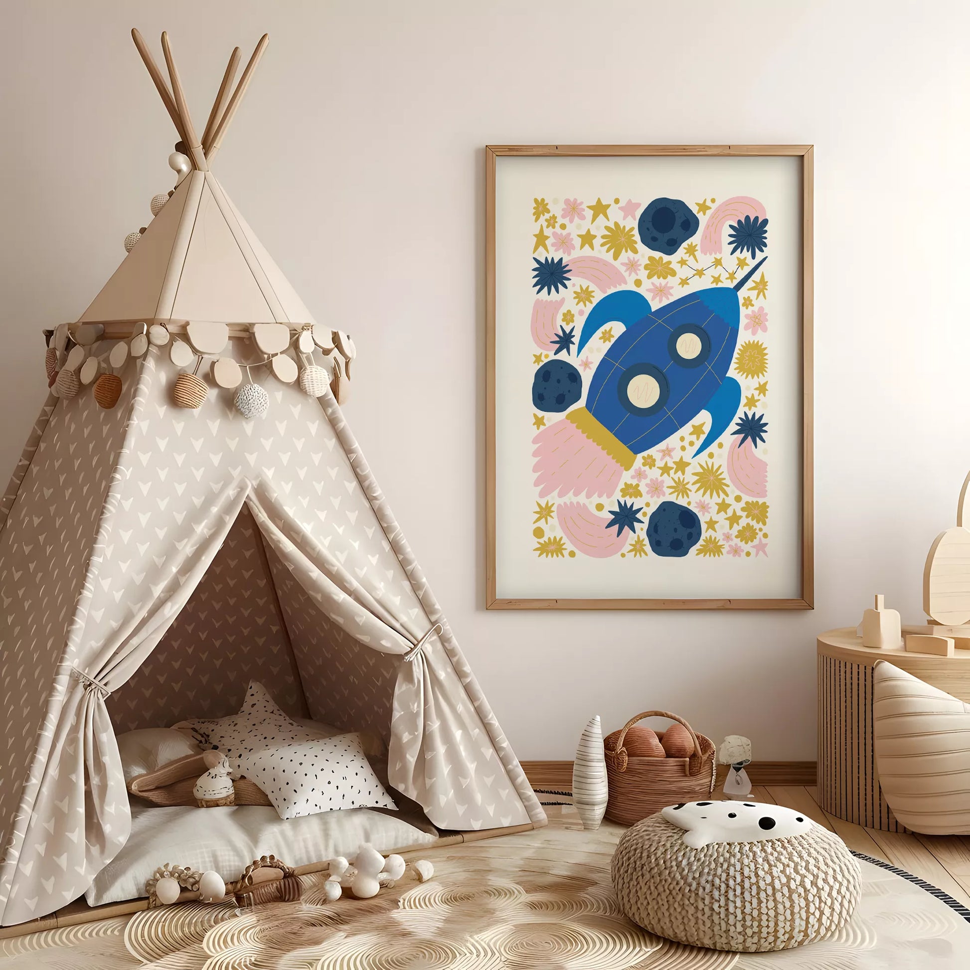 宇宙船ロケット惑星星座ボタニカルキッズポスター子供部屋壁装飾