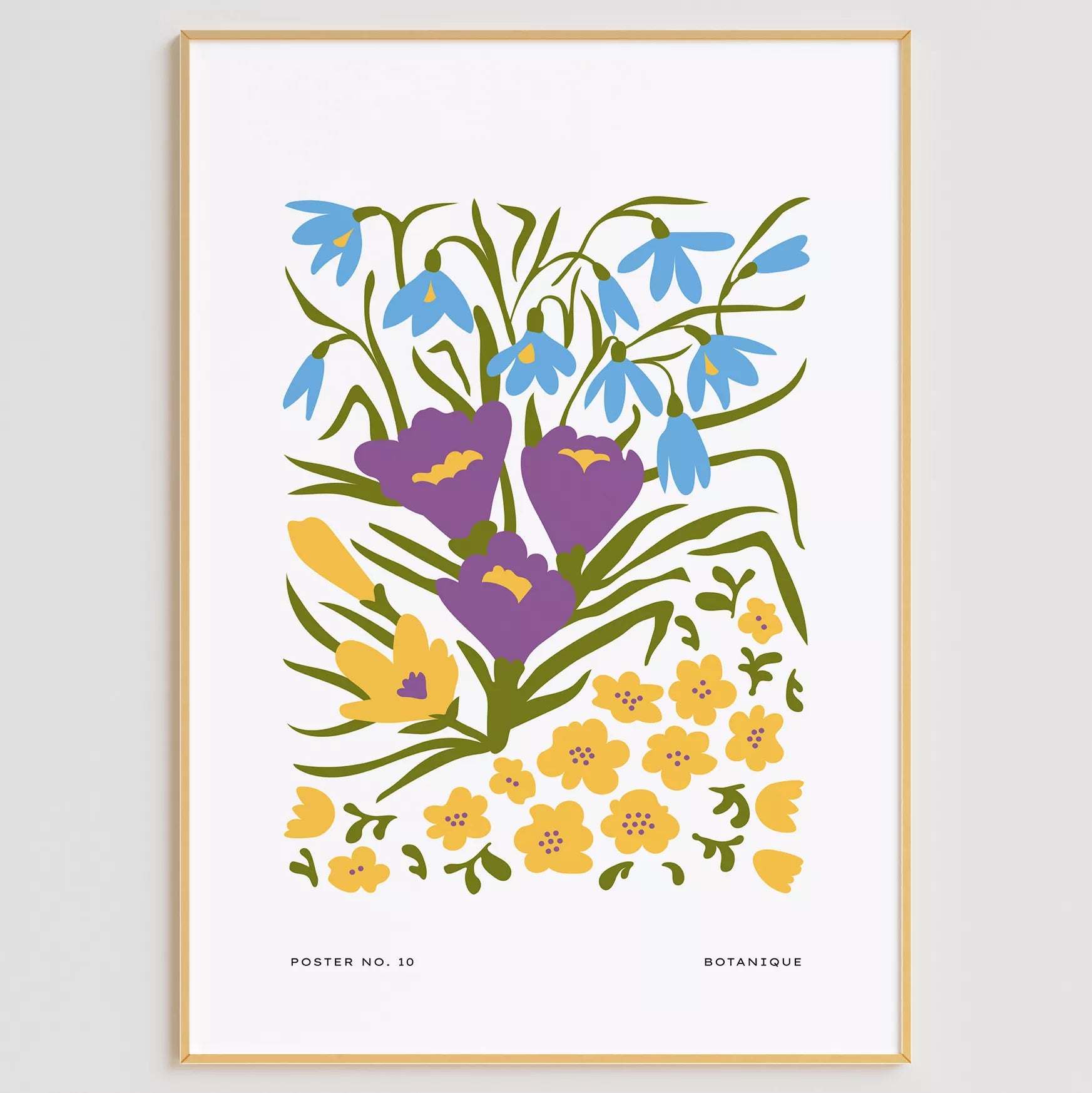 北欧デザインの春色ボタニカル 花束アートポスター パープルイエロー