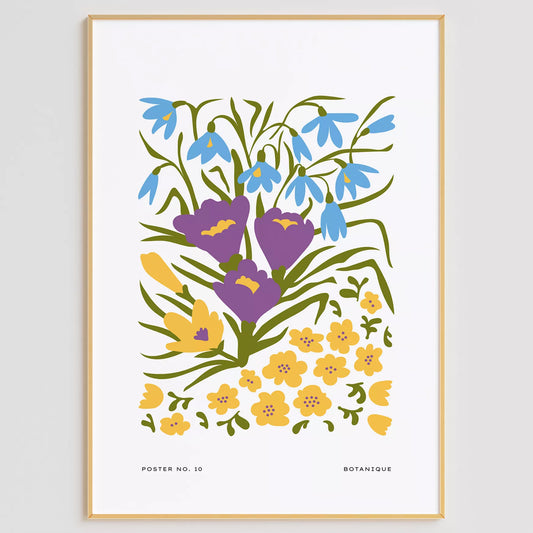 北欧デザインの春色ボタニカル 花束アートポスター パープルイエロー
