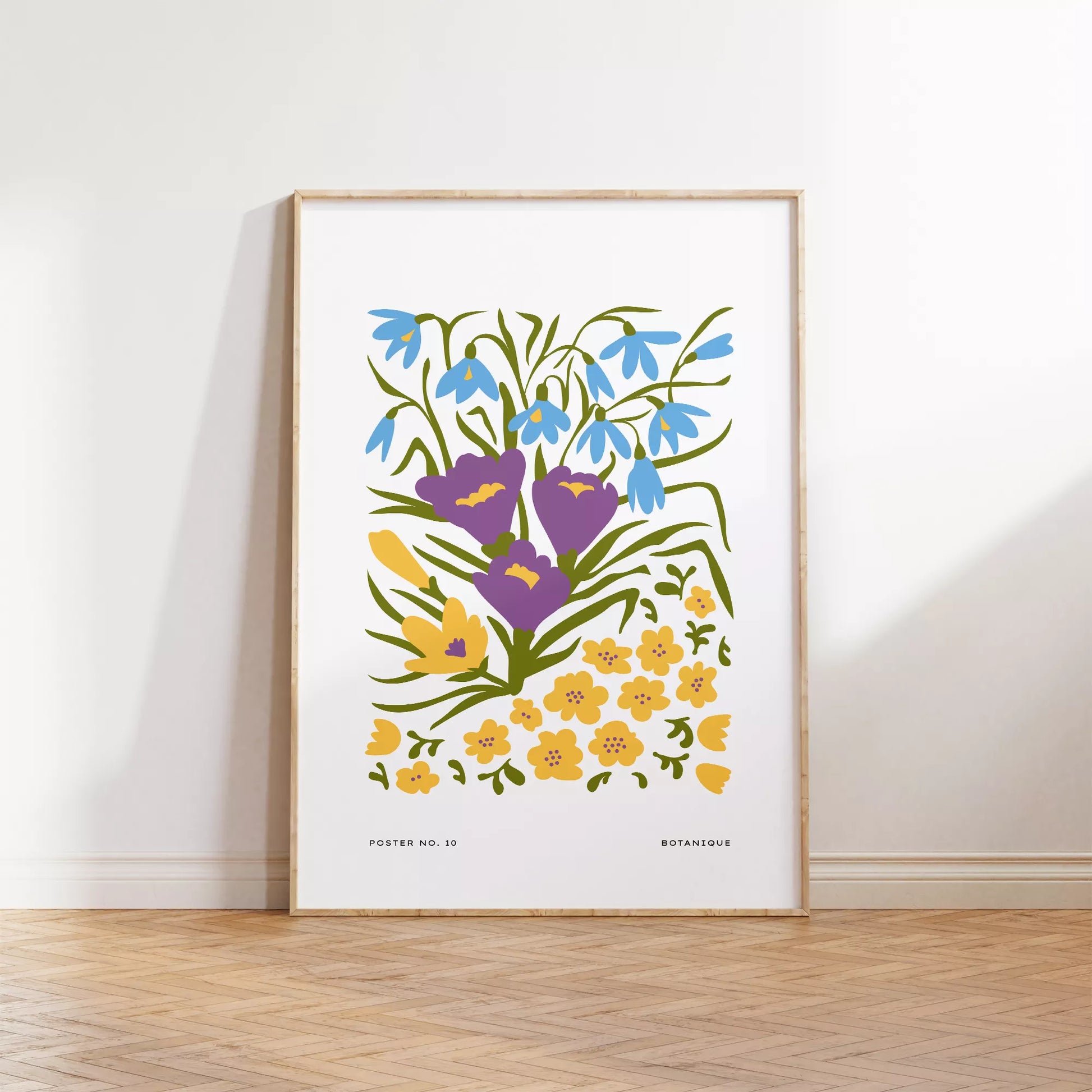 北欧デザインの春色ボタニカル 花束アートポスター パープルイエロー