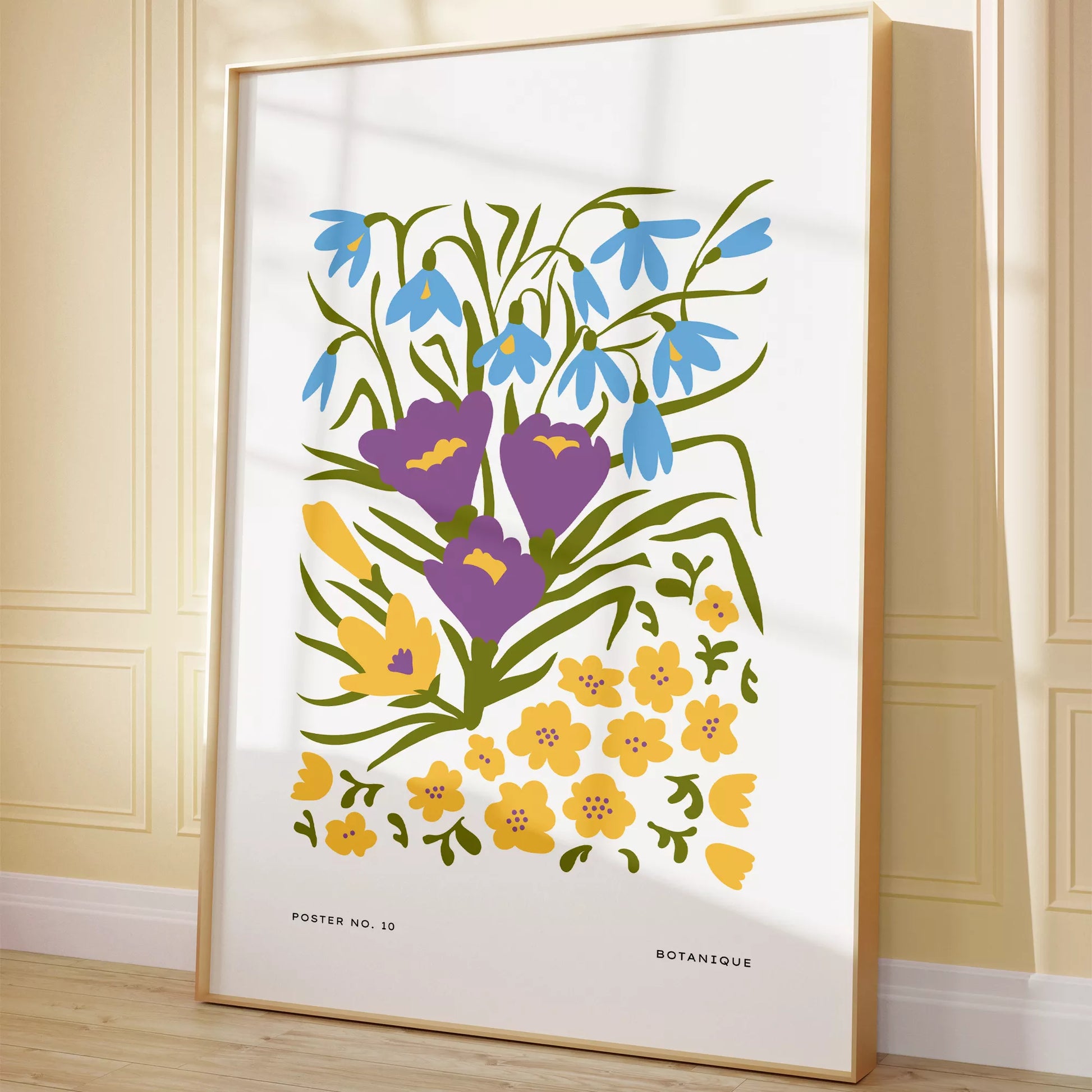 北欧デザインの春色ボタニカル 花束アートポスター パープルイエロー