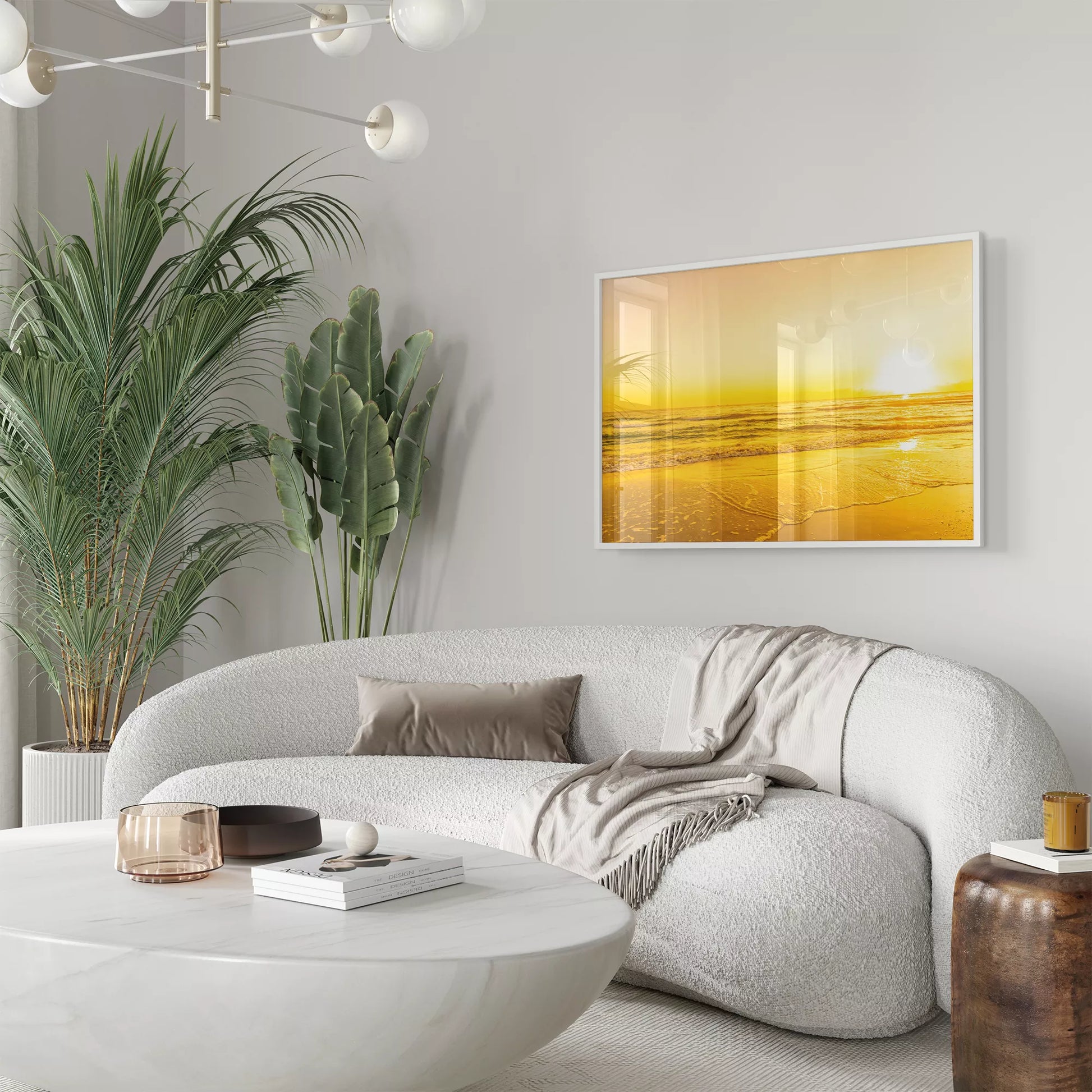 朝日が輝くゴールドイエローのビーチアートポスター
