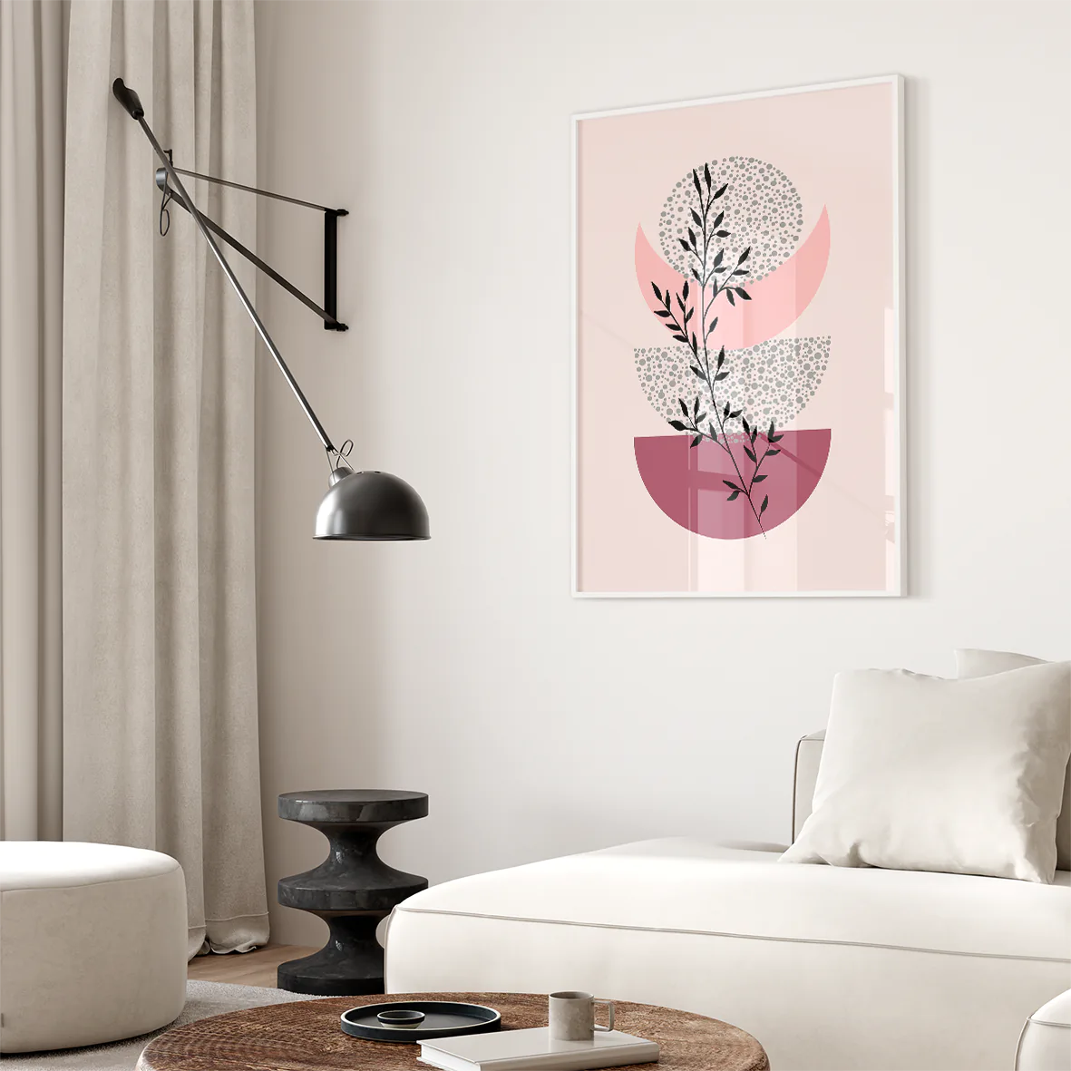 アートポスター ボタニカル 線画 ピンクグリーン 北欧ミニマル シンプルインテリア 3枚セット