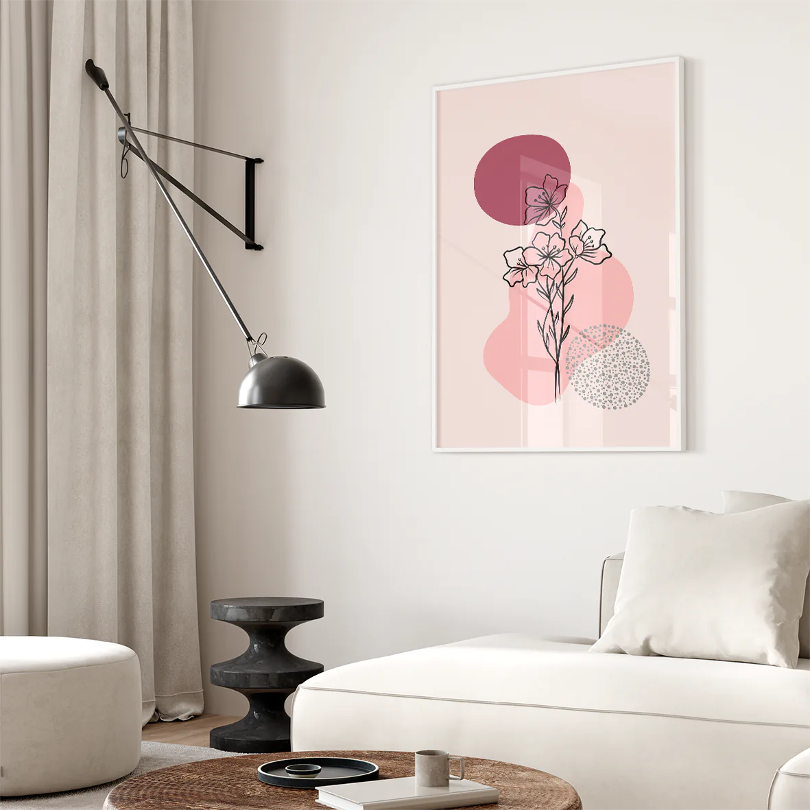 アートポスター ボタニカル 線画 ピンクグリーン 北欧ミニマル シンプルインテリア 3枚セット