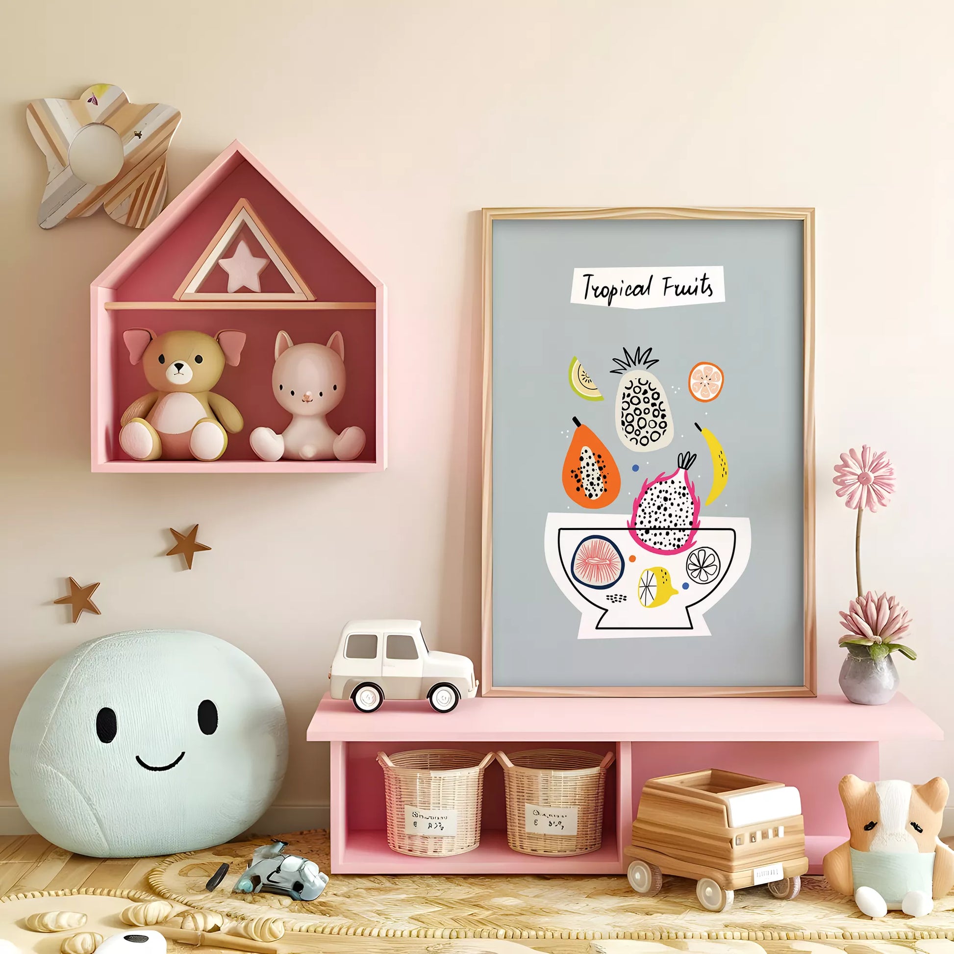 トロピカルフルーツデザインの北欧モダンアートポスター 壁掛け装飾