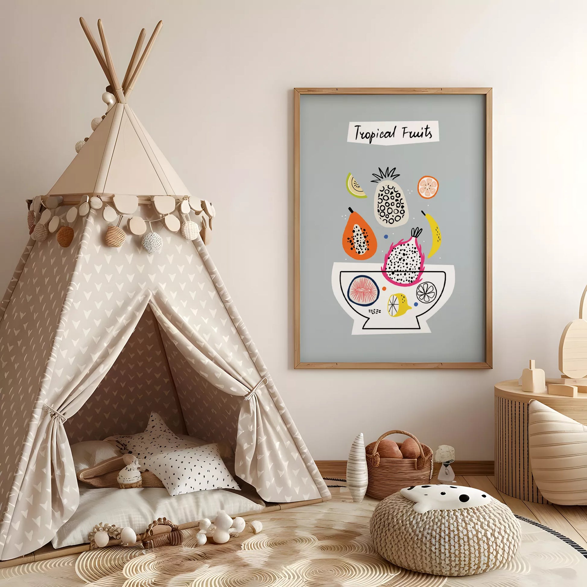 トロピカルフルーツデザインの北欧モダンアートポスター 壁掛け装飾