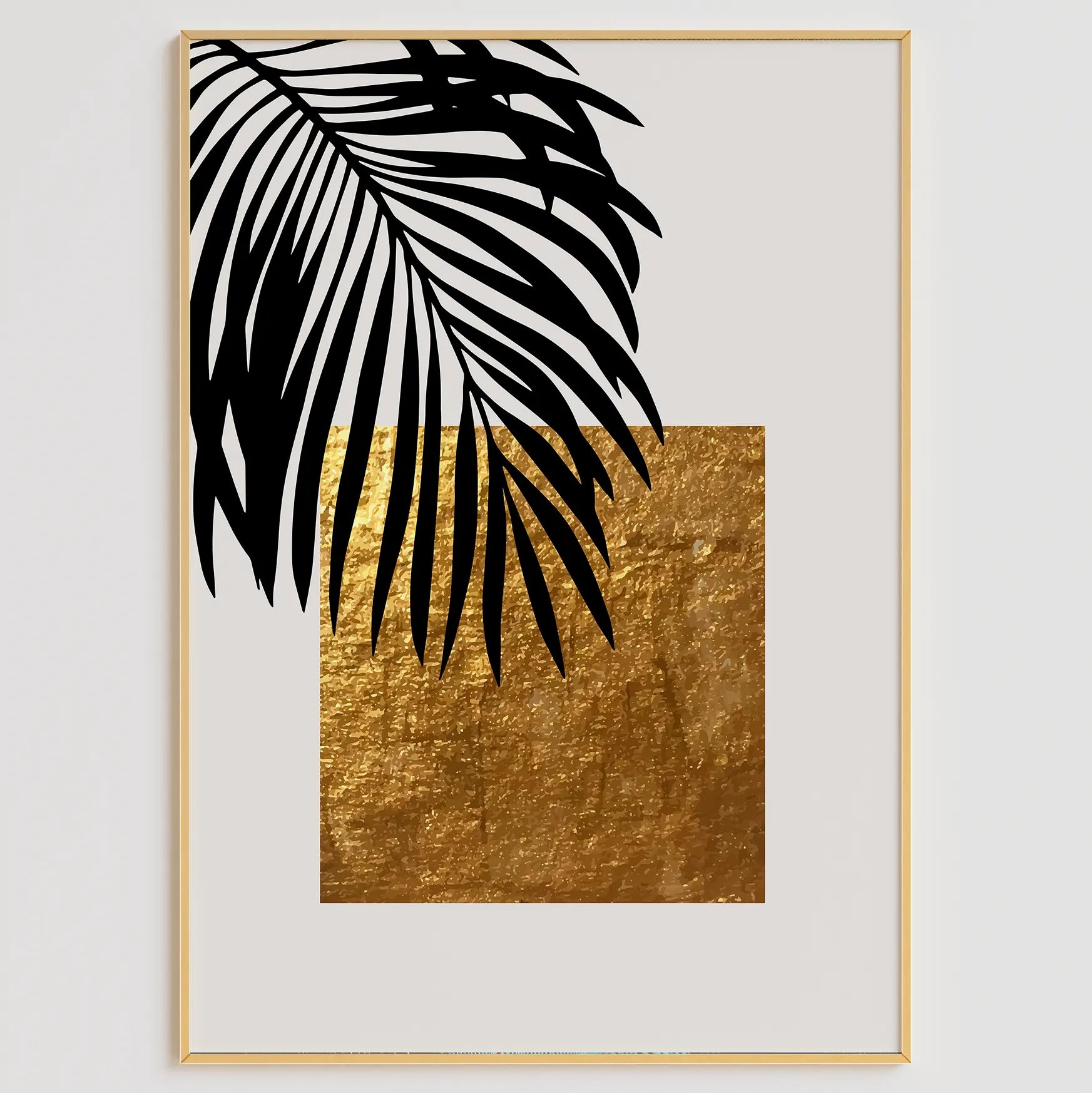ブラック&ゴールドの抽象パームリーフアートポスター ラグジュアリー 3枚セット