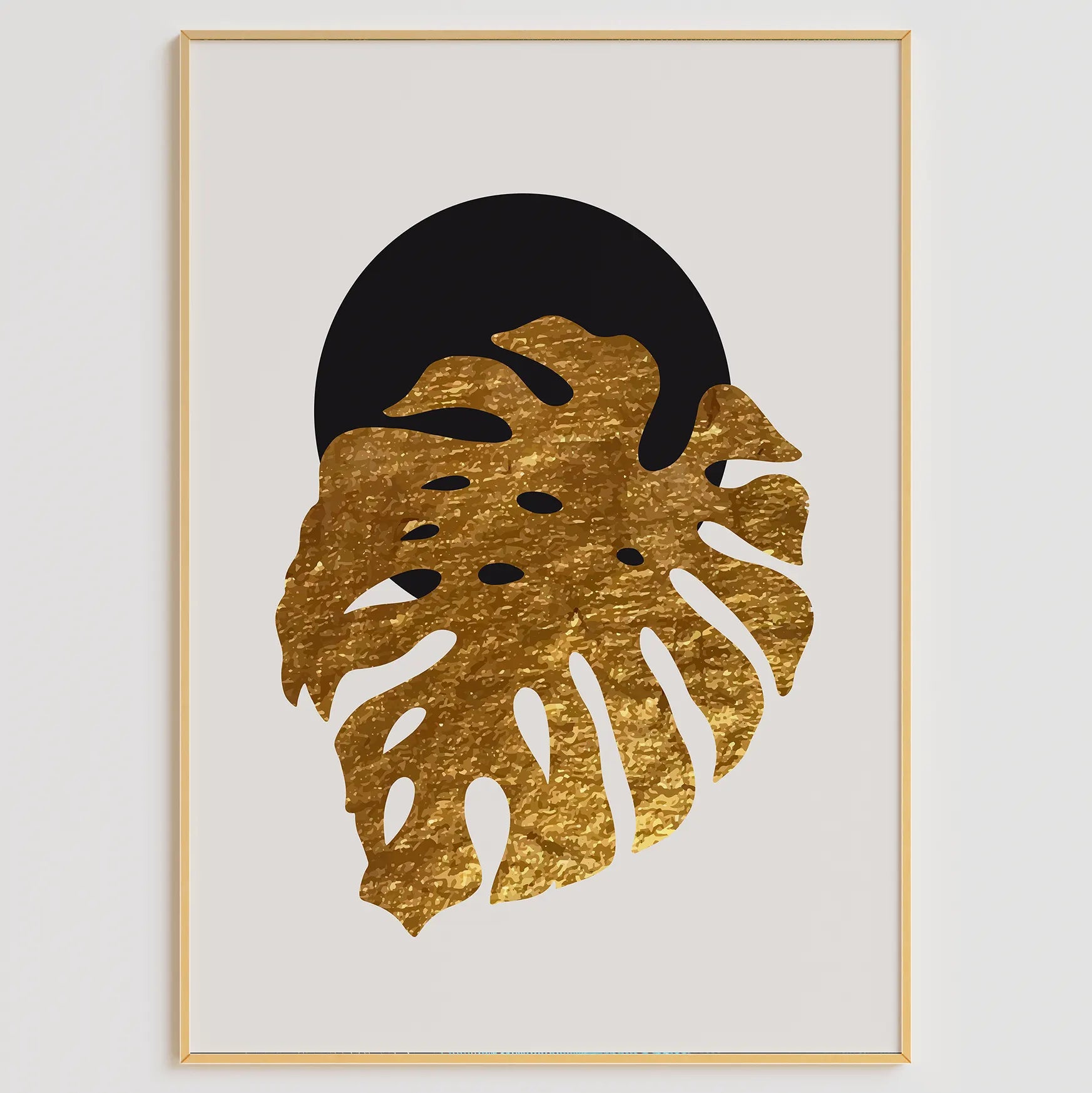 ブラック&ゴールドの抽象パームリーフアートポスター ラグジュアリー 3枚セット