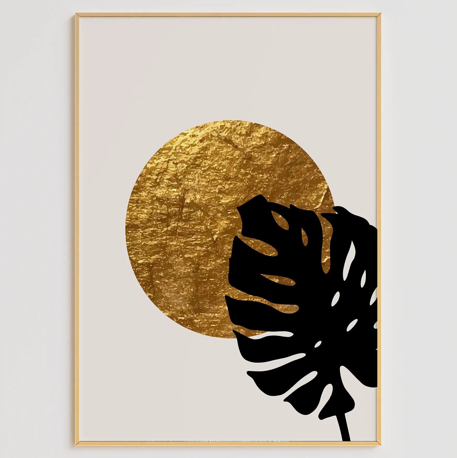 ブラック&ゴールドの抽象パームリーフアートポスター ラグジュアリー 3枚セット