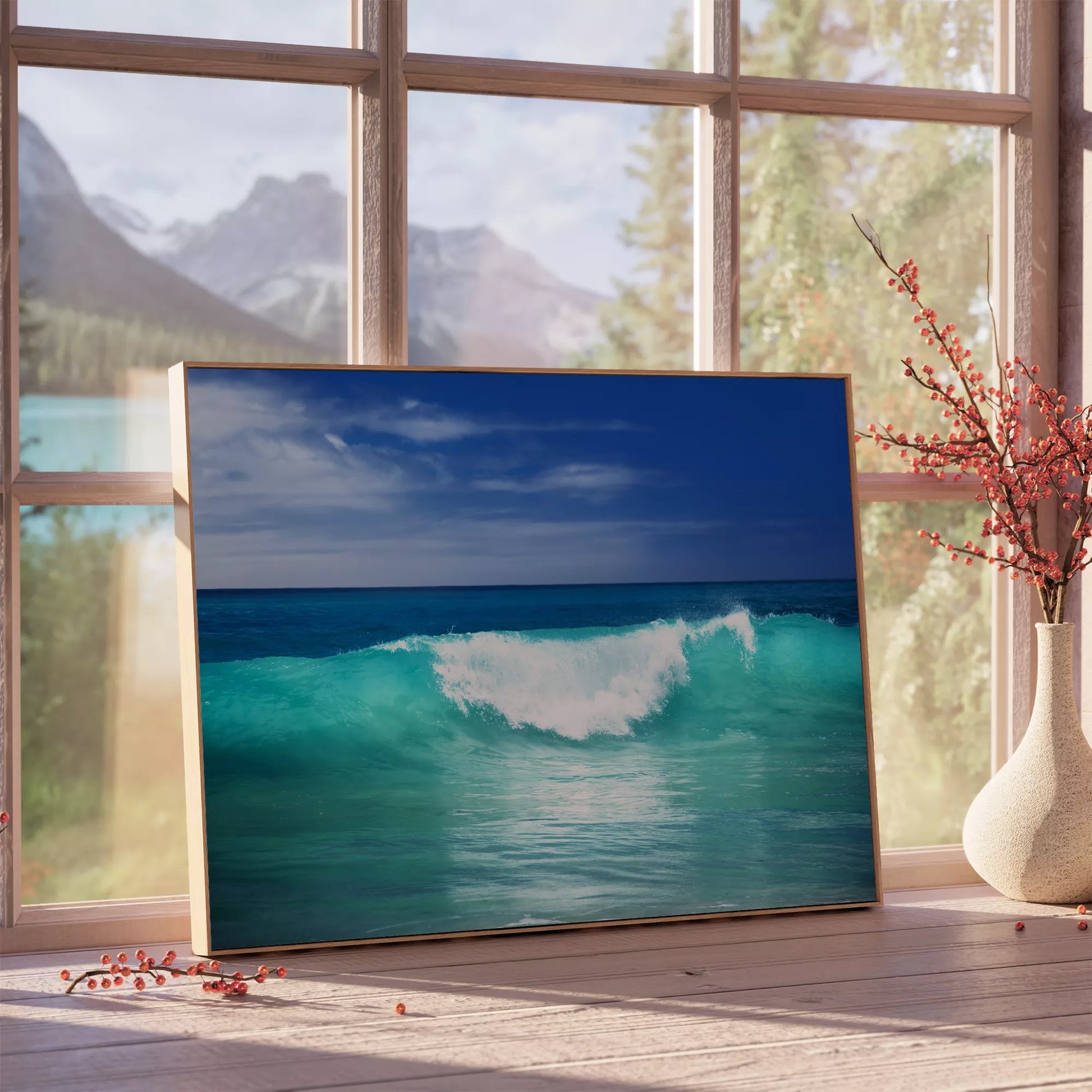 エメラルドグリーンの波しぶきが躍る爽やかな海の風景