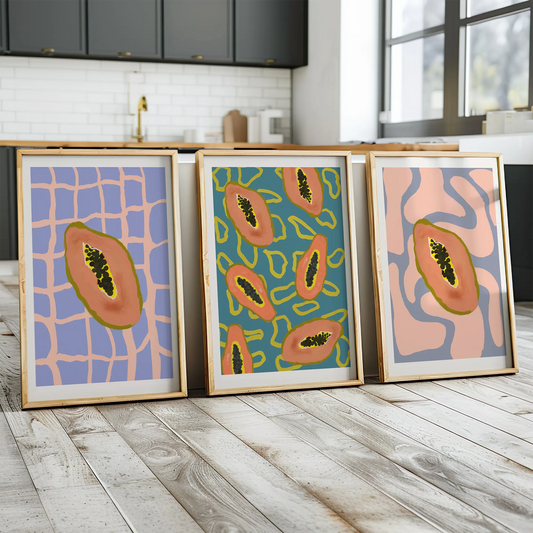トロピカルパパイヤ フルーツ柄 北欧ポップアートポスター 3枚セット