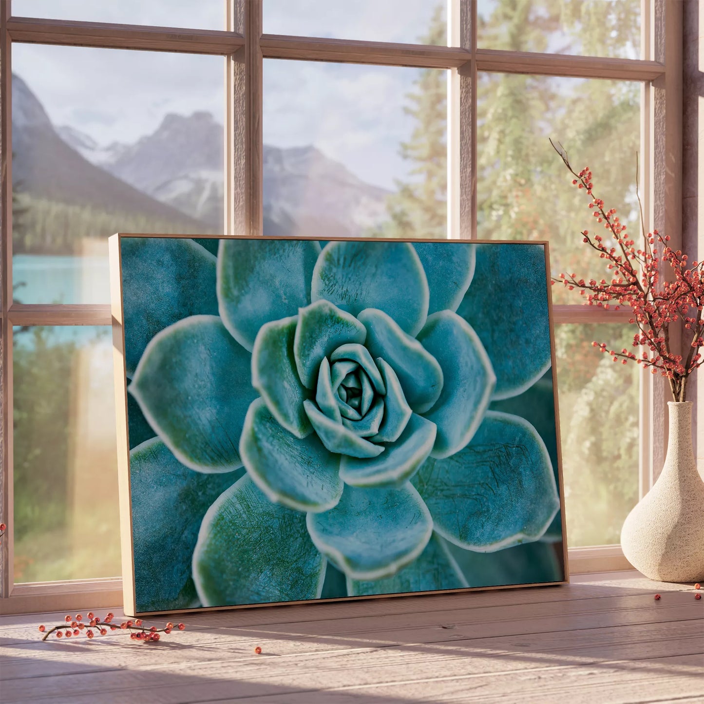 ターコイズブルーの多肉植物のマクロ撮影アート