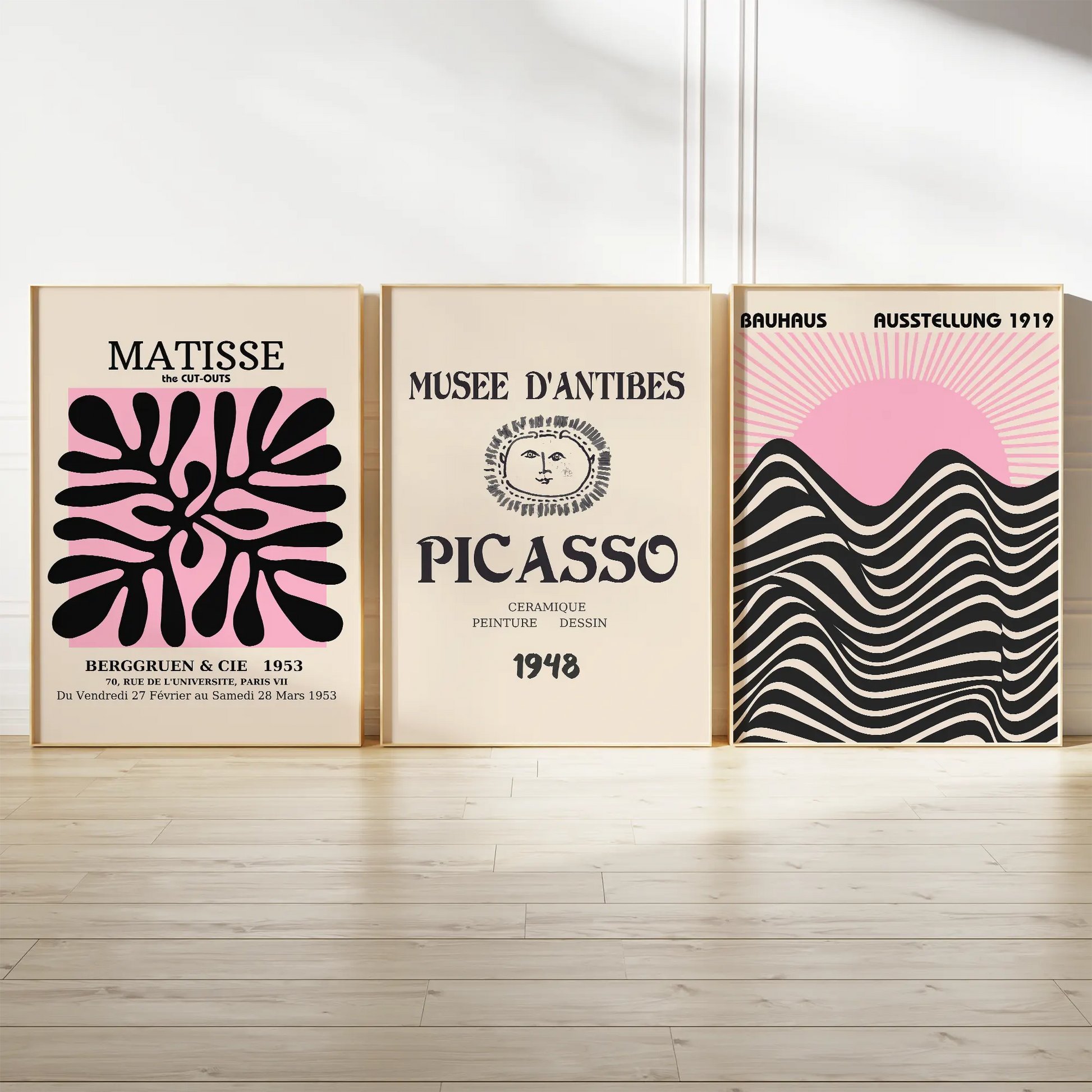 マティス ピカソ バウハウスのヴィンテージ展覧会アートポスター 北欧モダン 3枚セット