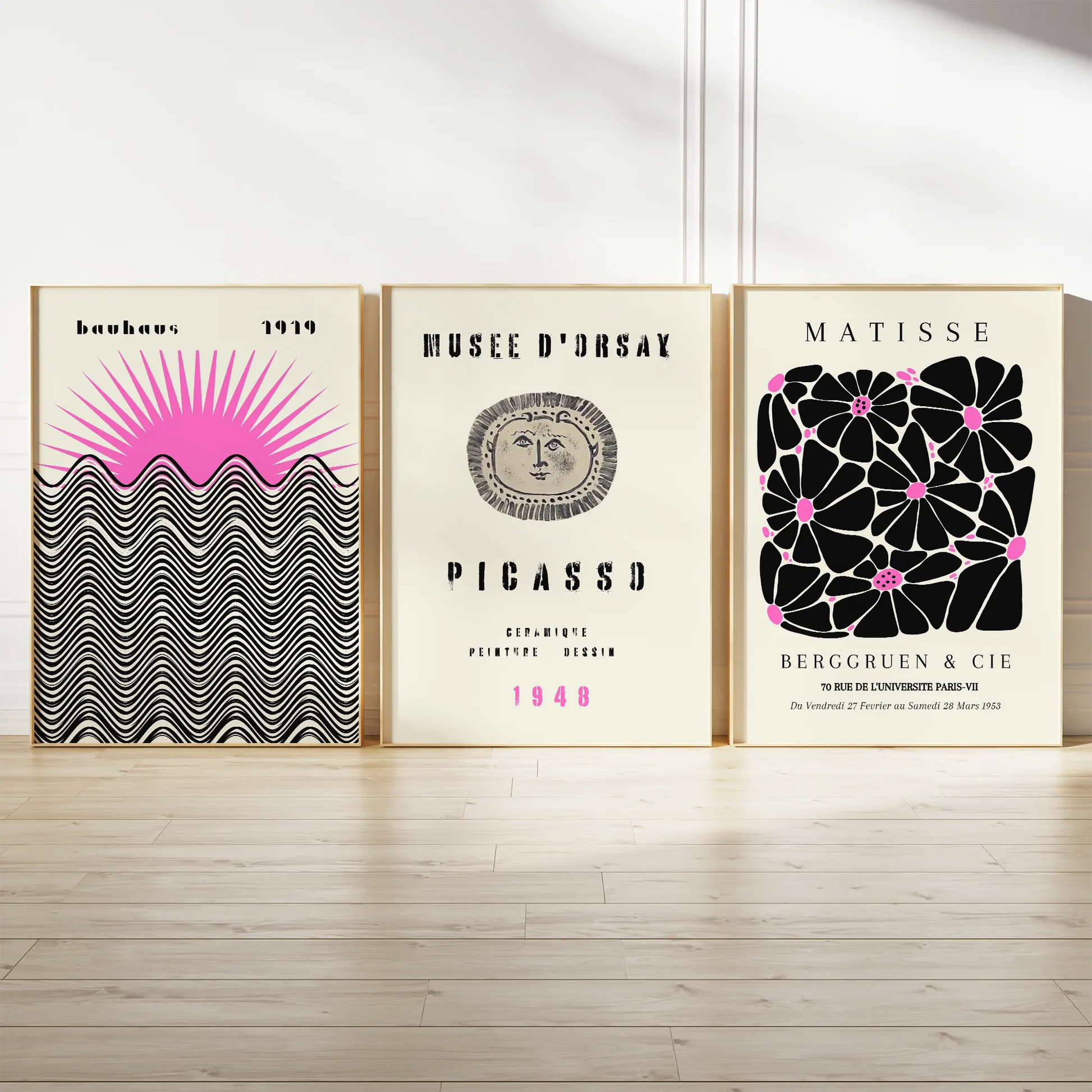 ヴィンテージ展覧会風バウハウス ピカソ マティス アートポスター 北欧モダン 3枚セット