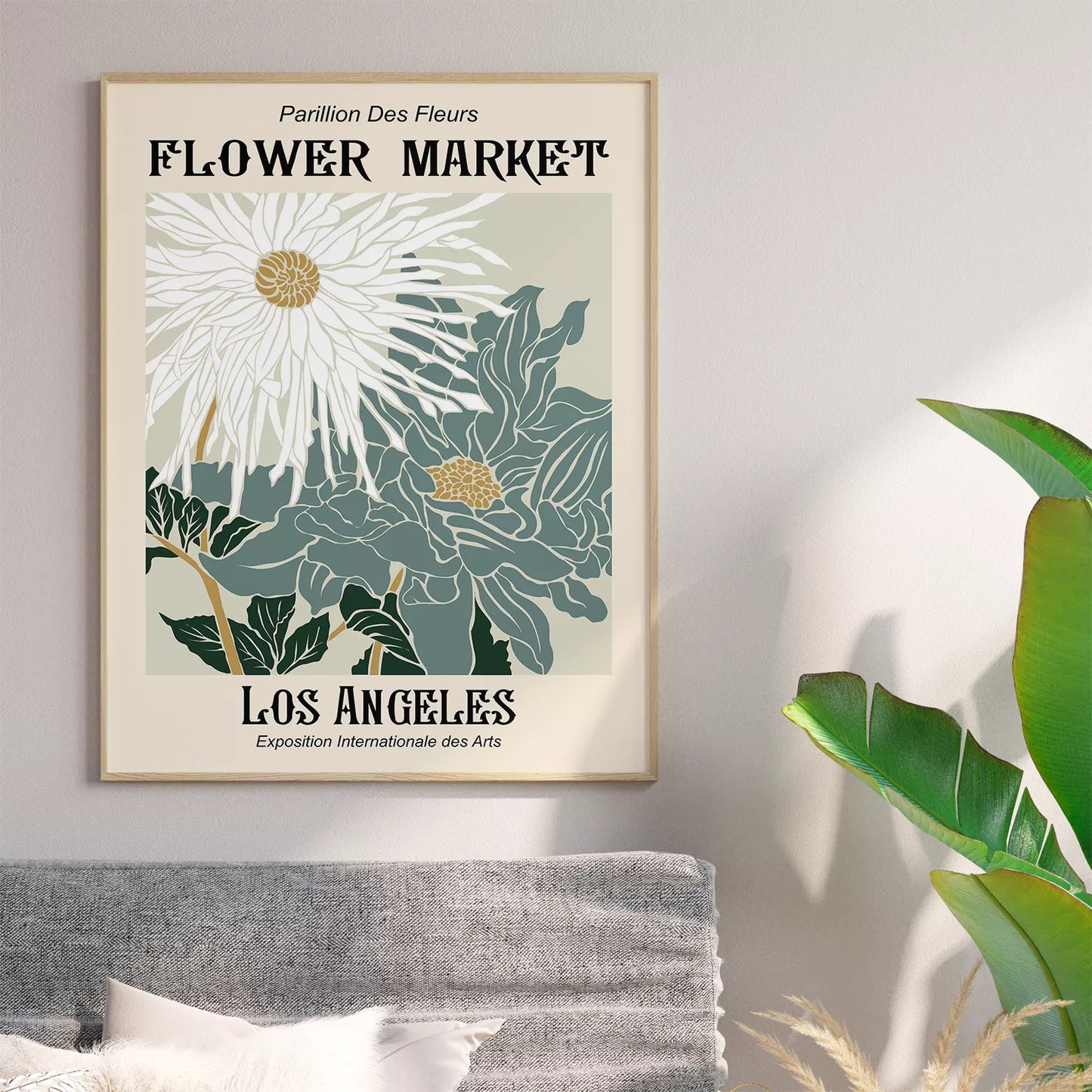 レトロな花市場ポスター、パリ・ロサンゼルス・シンガポールの3枚組アートプリント