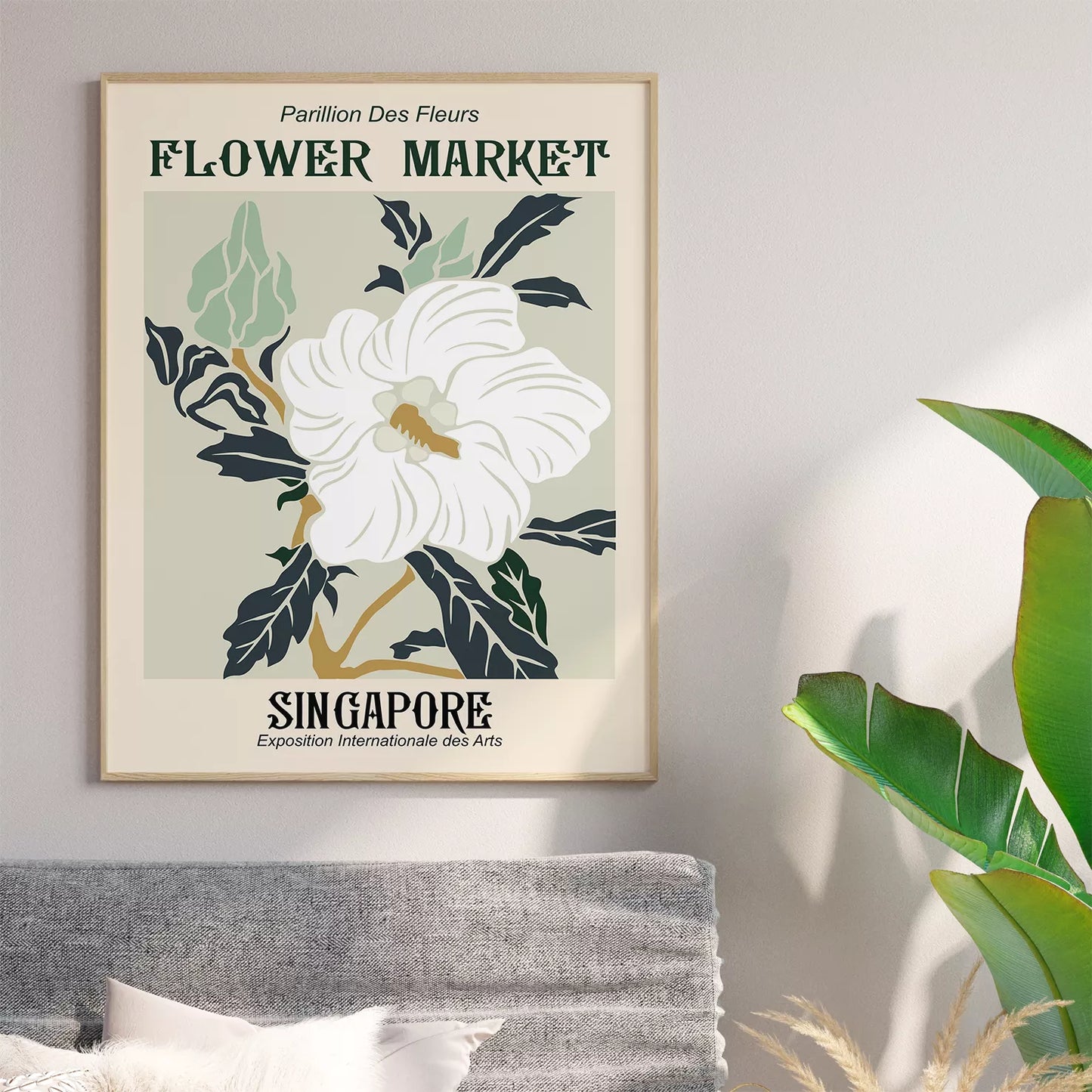 レトロな花市場ポスター、パリ・ロサンゼルス・シンガポールの3枚組アートプリント