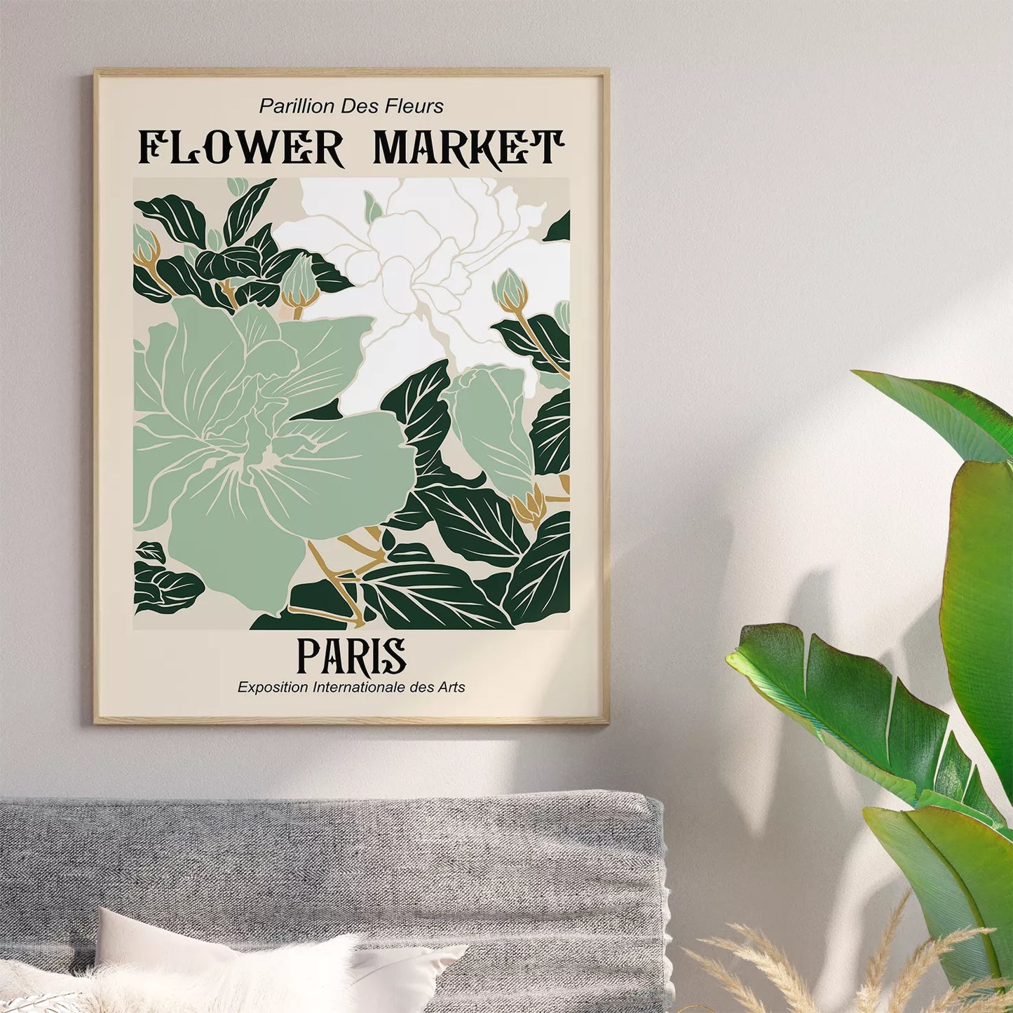 レトロな花市場ポスター、パリ・ロサンゼルス・シンガポールの3枚組アートプリント