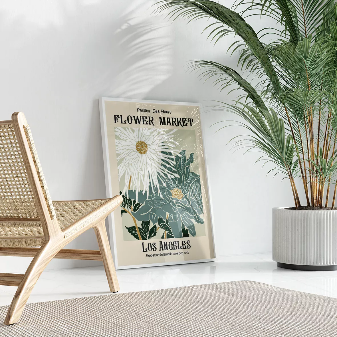 レトロな花市場ポスター、パリ・ロサンゼルス・シンガポールの3枚組アートプリント