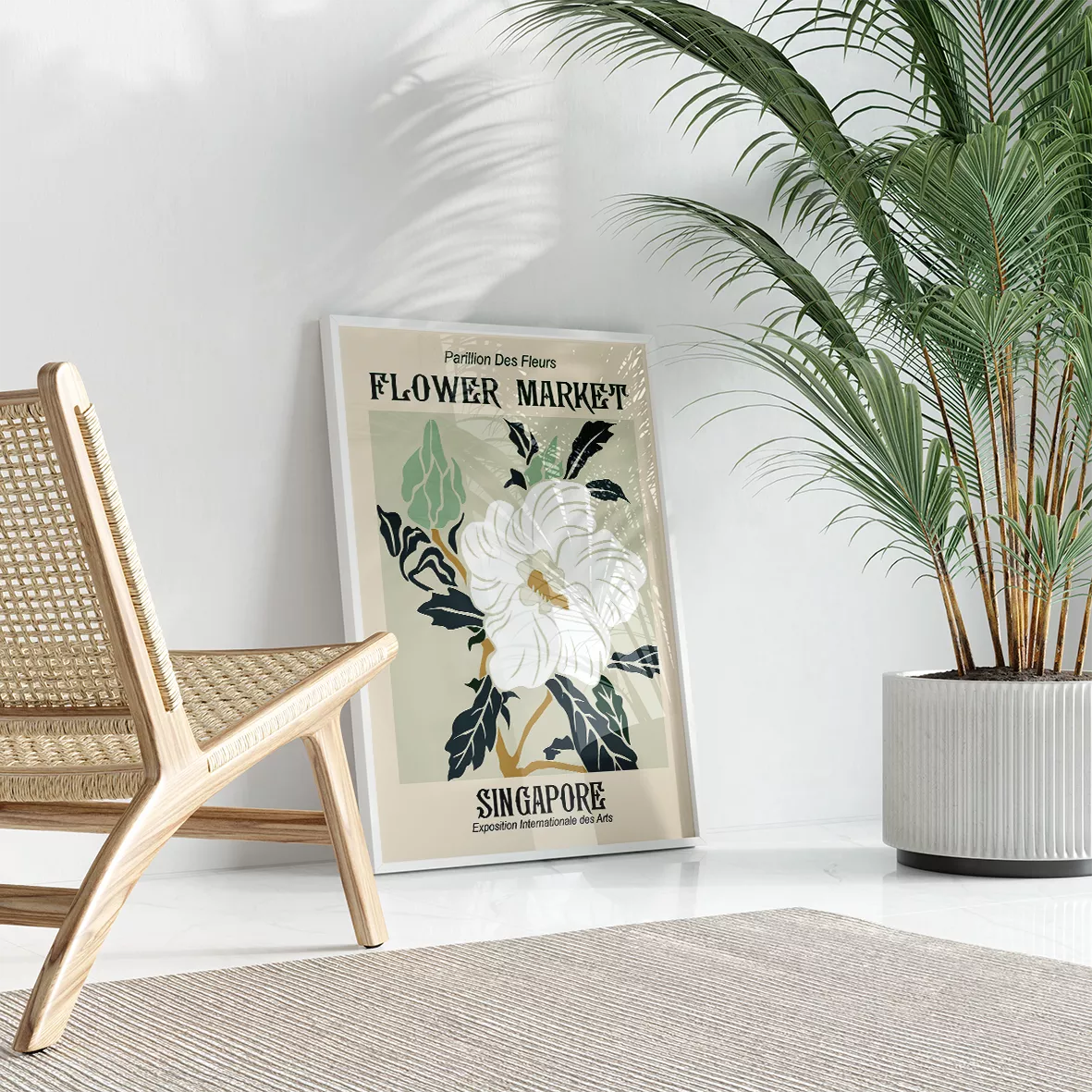 レトロな花市場ポスター、パリ・ロサンゼルス・シンガポールの3枚組アートプリント