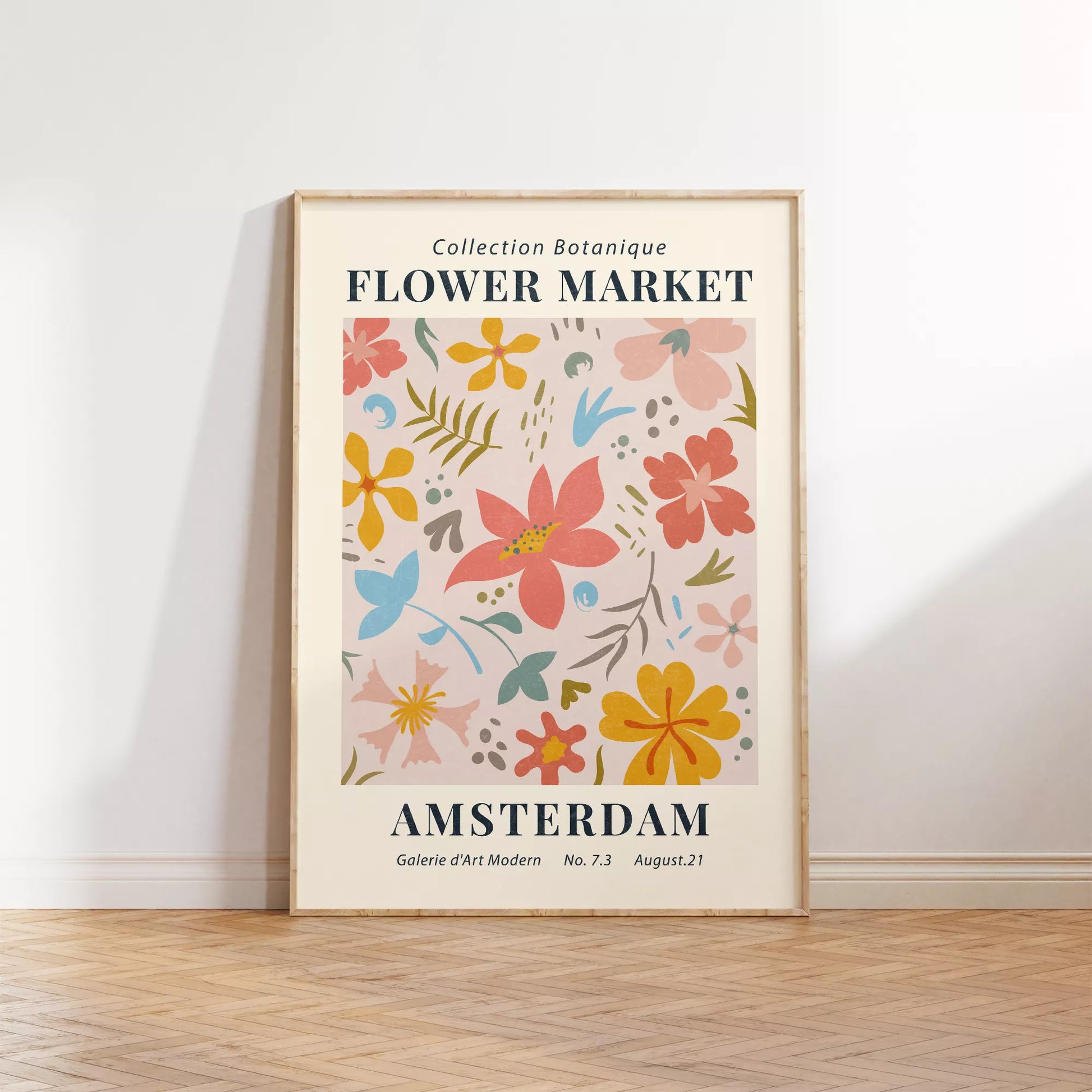 マーガレットの花束が黄色い花瓶に生けられたレトロなポスターデザイン