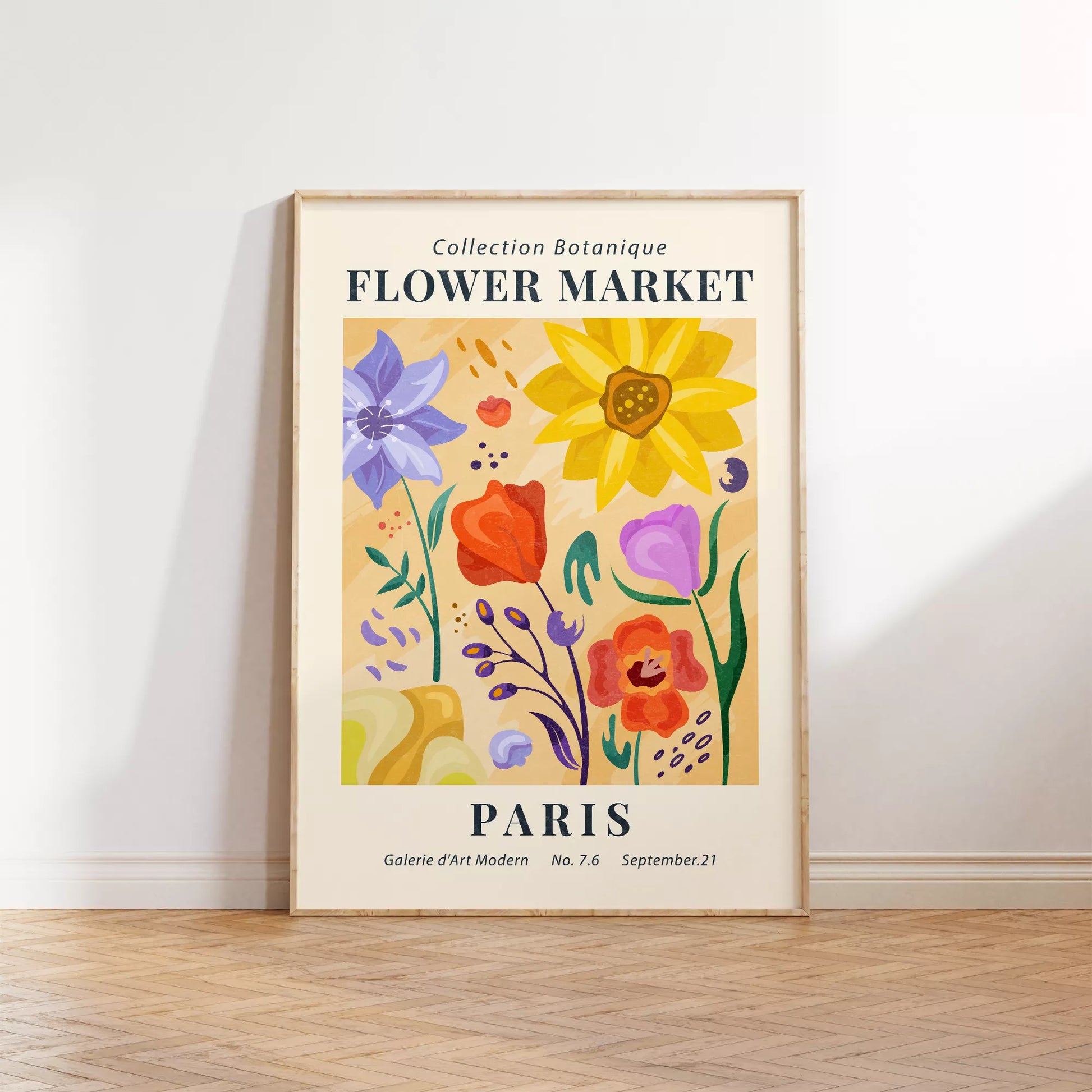 ピンク背景に黄色い花瓶のマーガレットの花束アートポスター