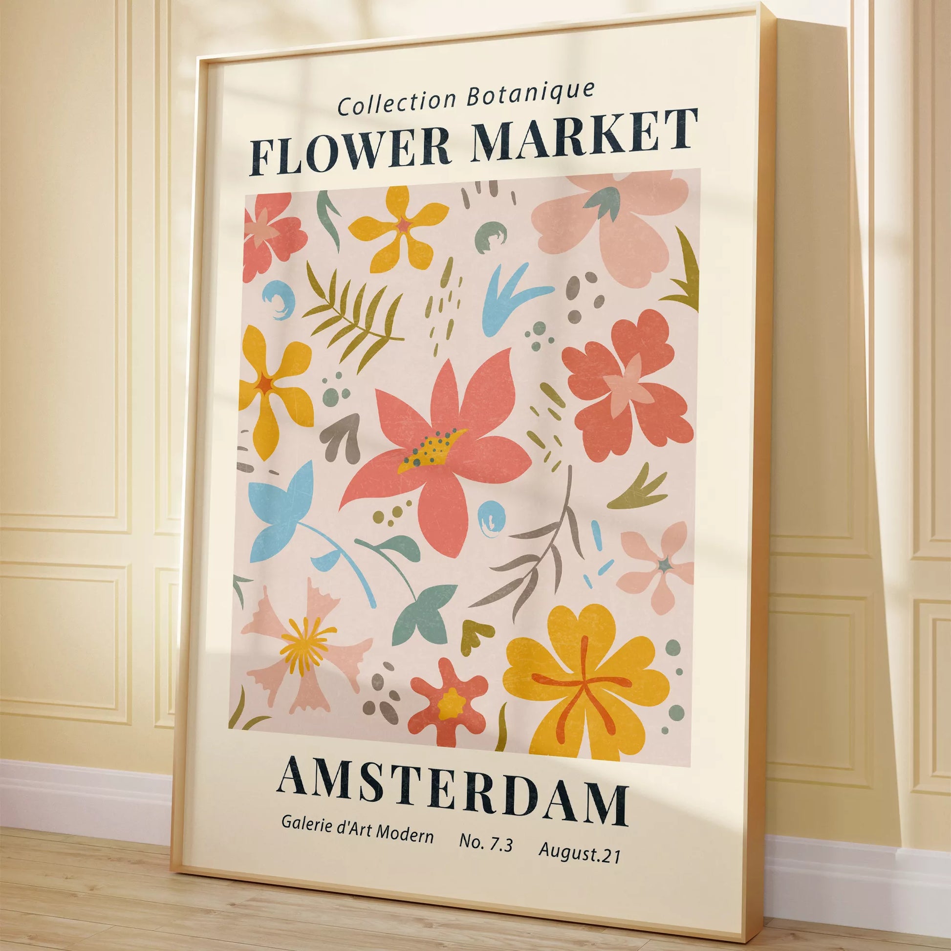 マーガレットの花束が黄色い花瓶に生けられたレトロなポスターデザイン