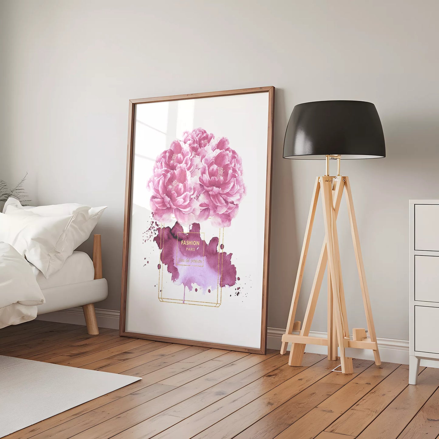 水彩ピンクパープル香水花ポスター ファッションアート 北欧デザイン