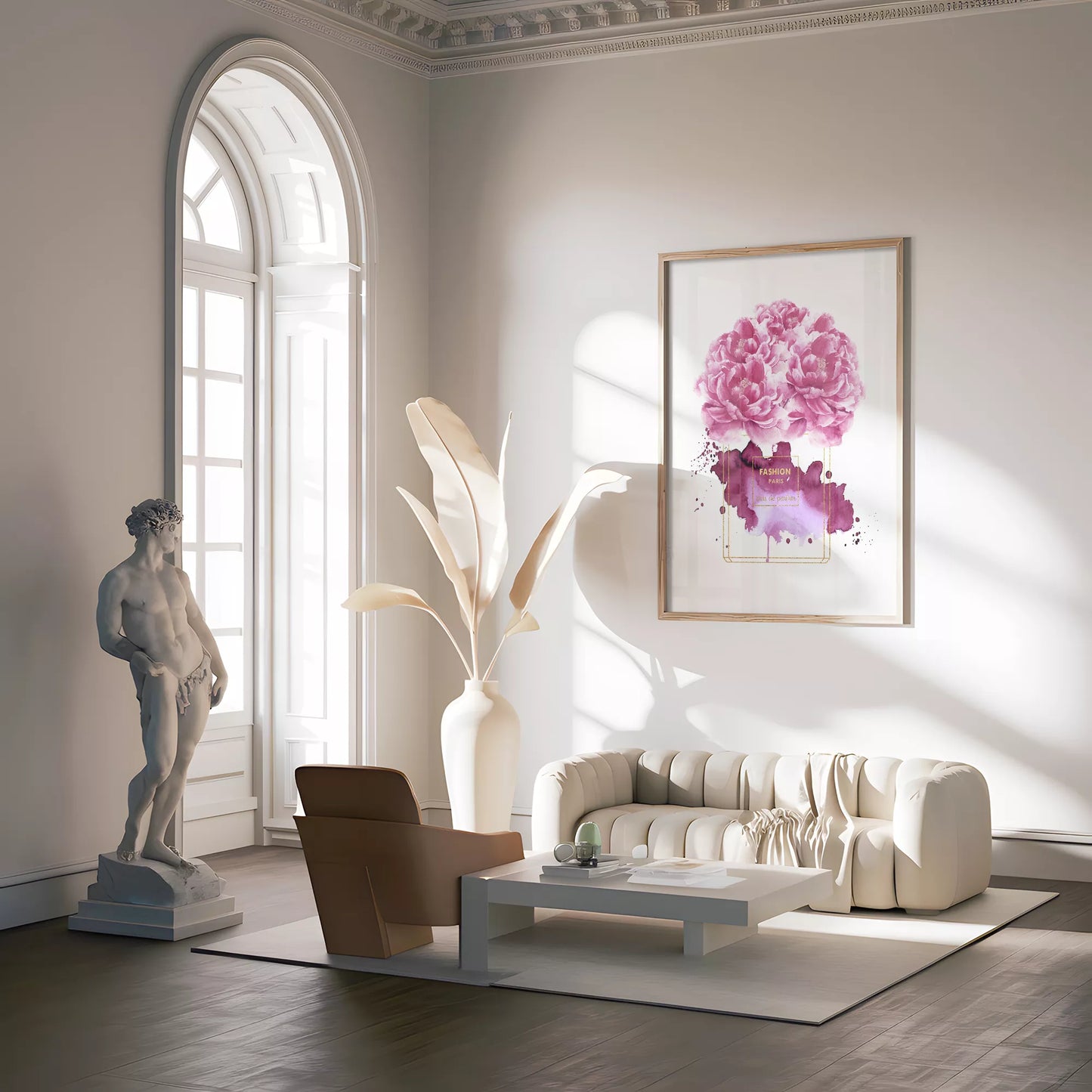 水彩ピンクパープル香水花ポスター ファッションアート 北欧デザイン