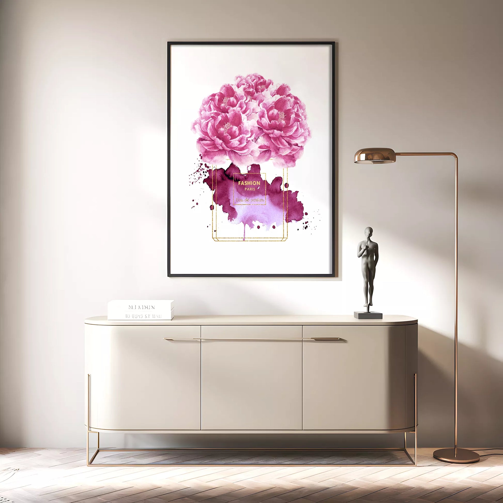 水彩ピンクパープル香水花ポスター ファッションアート 北欧デザイン