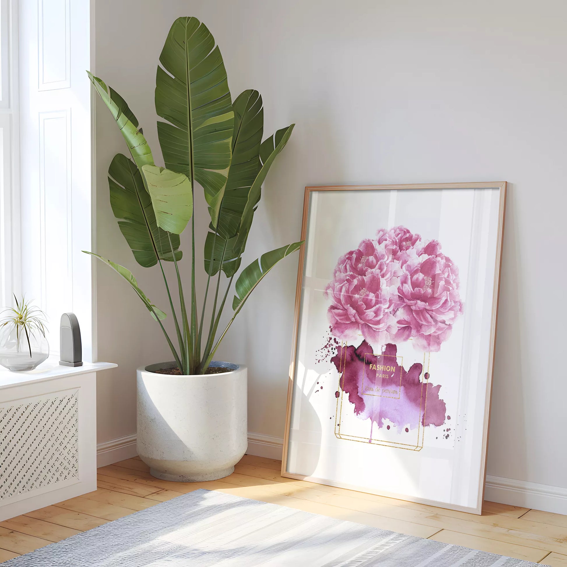 水彩ピンクパープル香水花ポスター ファッションアート 北欧デザイン