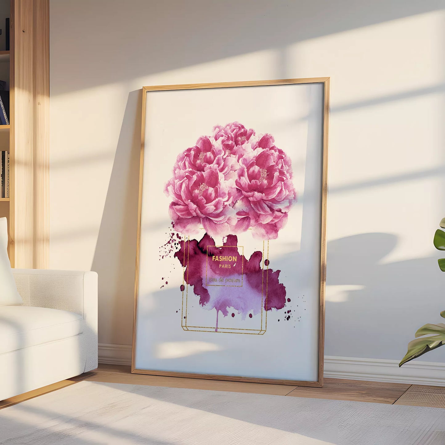 水彩ピンクパープル香水花ポスター ファッションアート 北欧デザイン