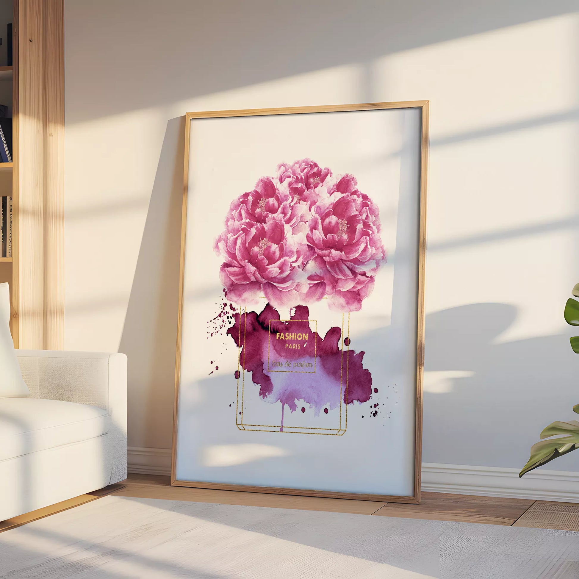 水彩ピンクパープル香水花ポスター ファッションアート 北欧デザイン
