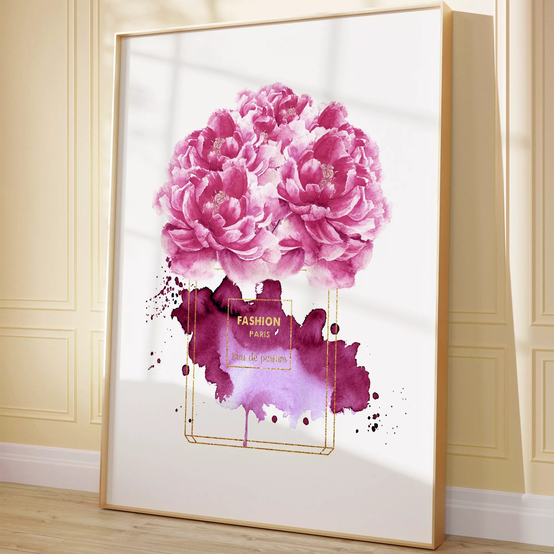 水彩ピンクパープル香水花ポスター ファッションアート 北欧デザイン