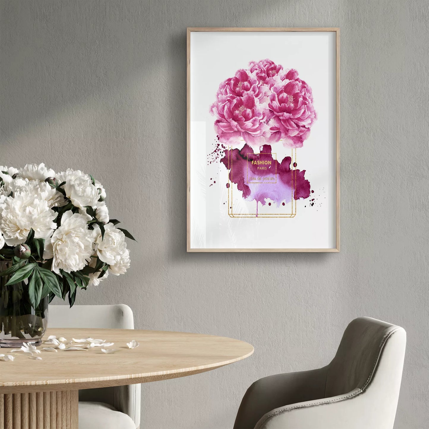 水彩ピンクパープル香水花ポスター ファッションアート 北欧デザイン