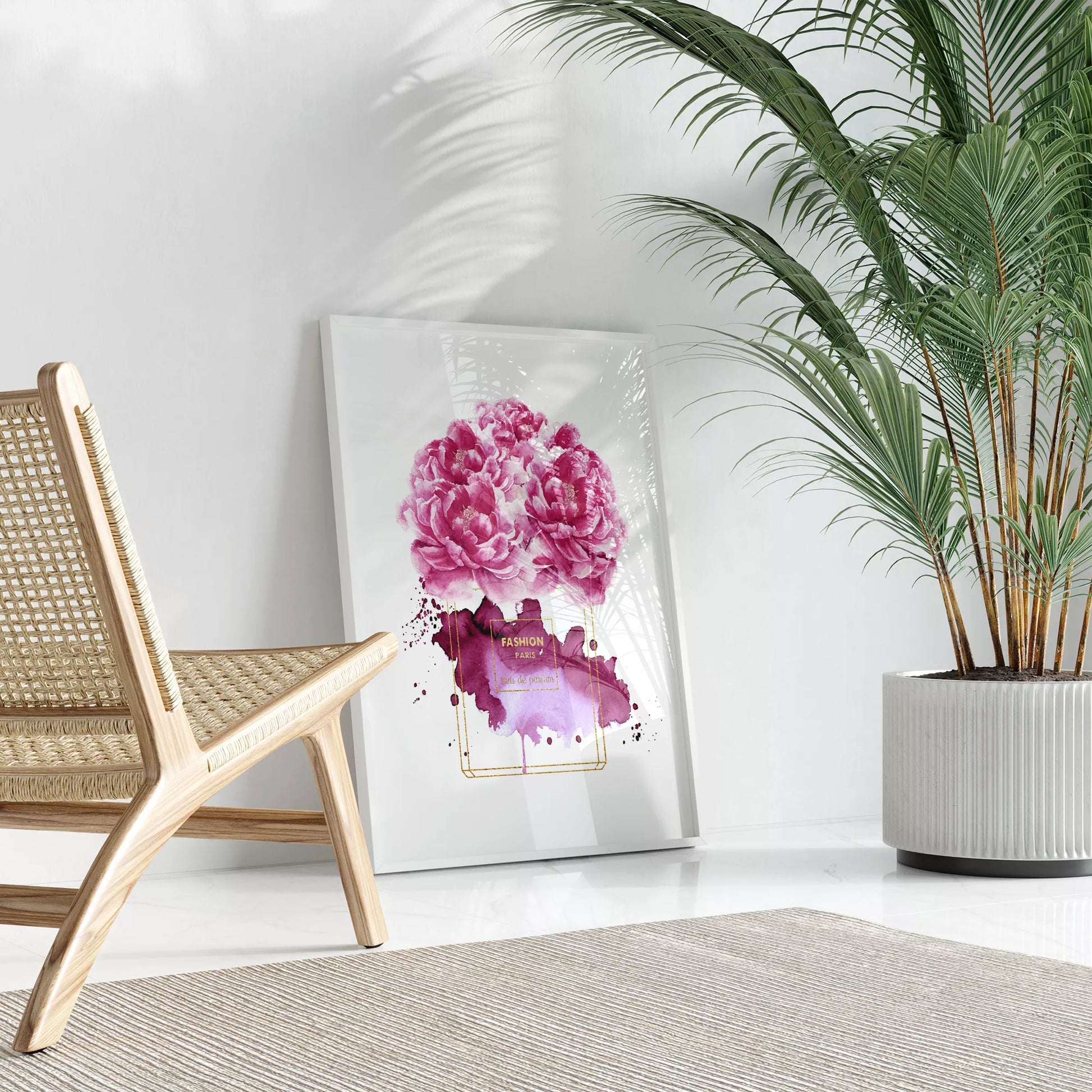 水彩ピンクパープル香水花ポスター ファッションアート 北欧デザイン