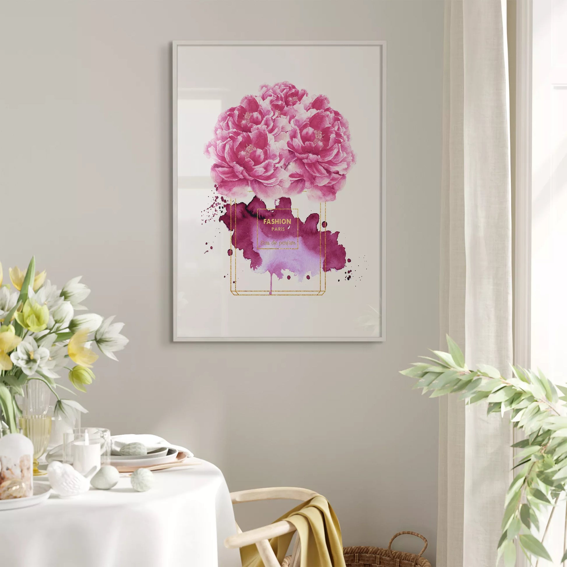 水彩ピンクパープル香水花ポスター ファッションアート 北欧デザイン